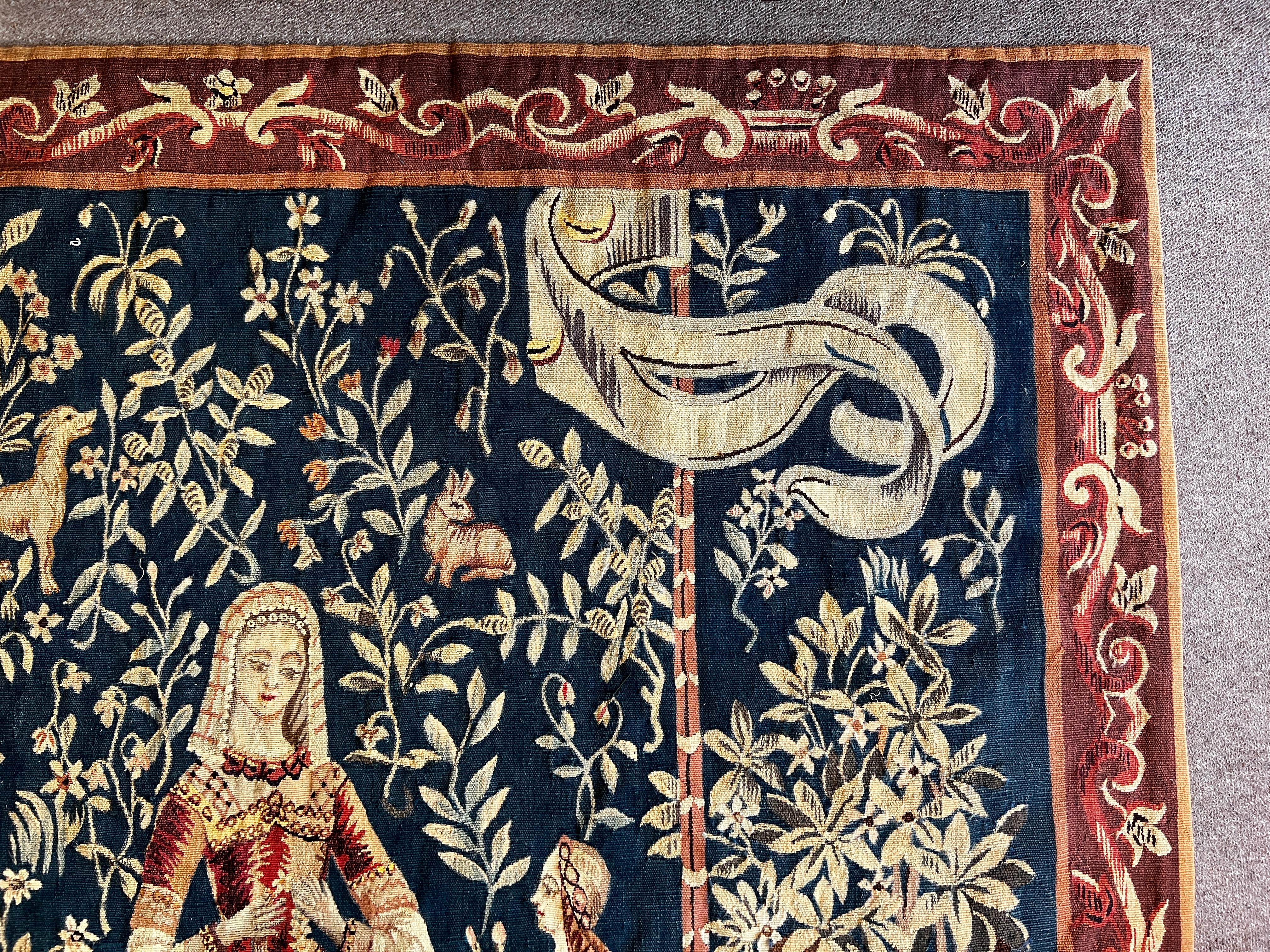 1107 - Aubusson Tapestry 19th Century Lady with the Unicorn For Sale 5