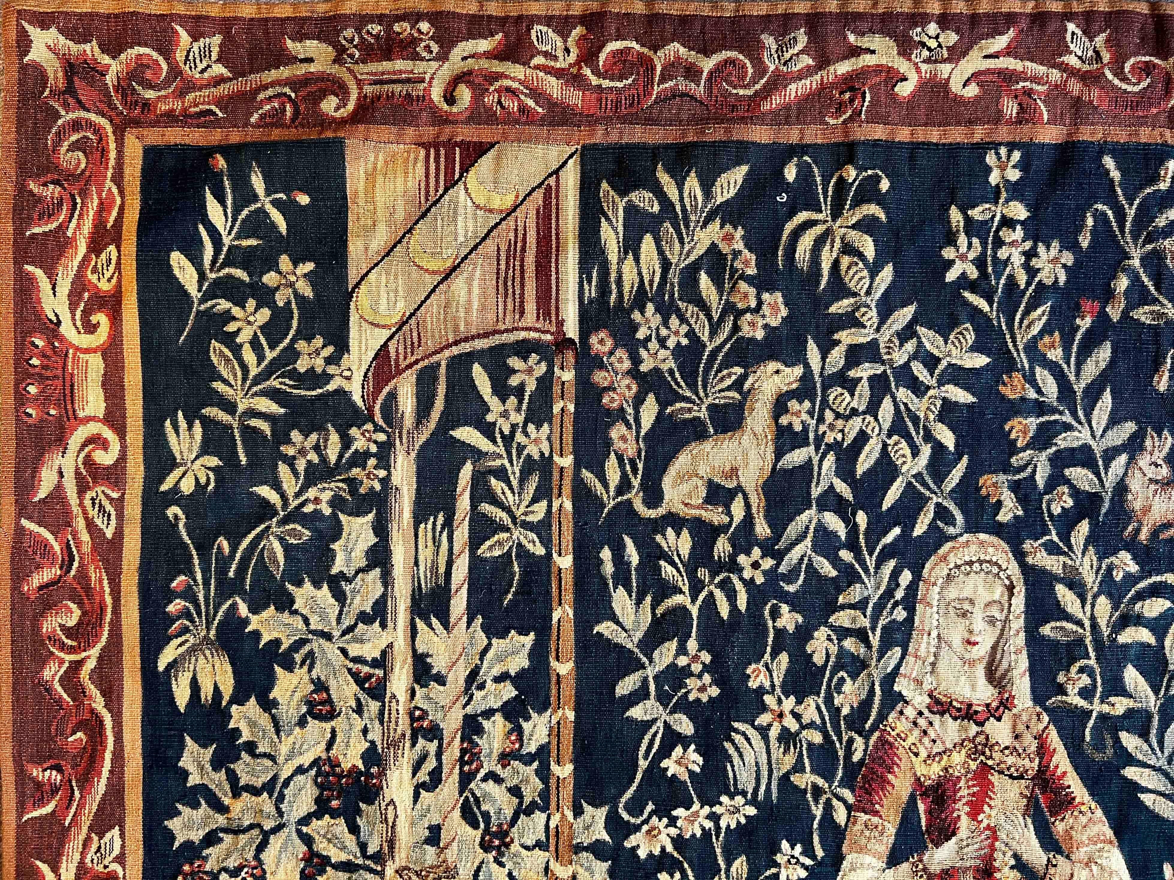 1107 - Aubusson Tapestry 19th Century Lady with the Unicorn For Sale 6