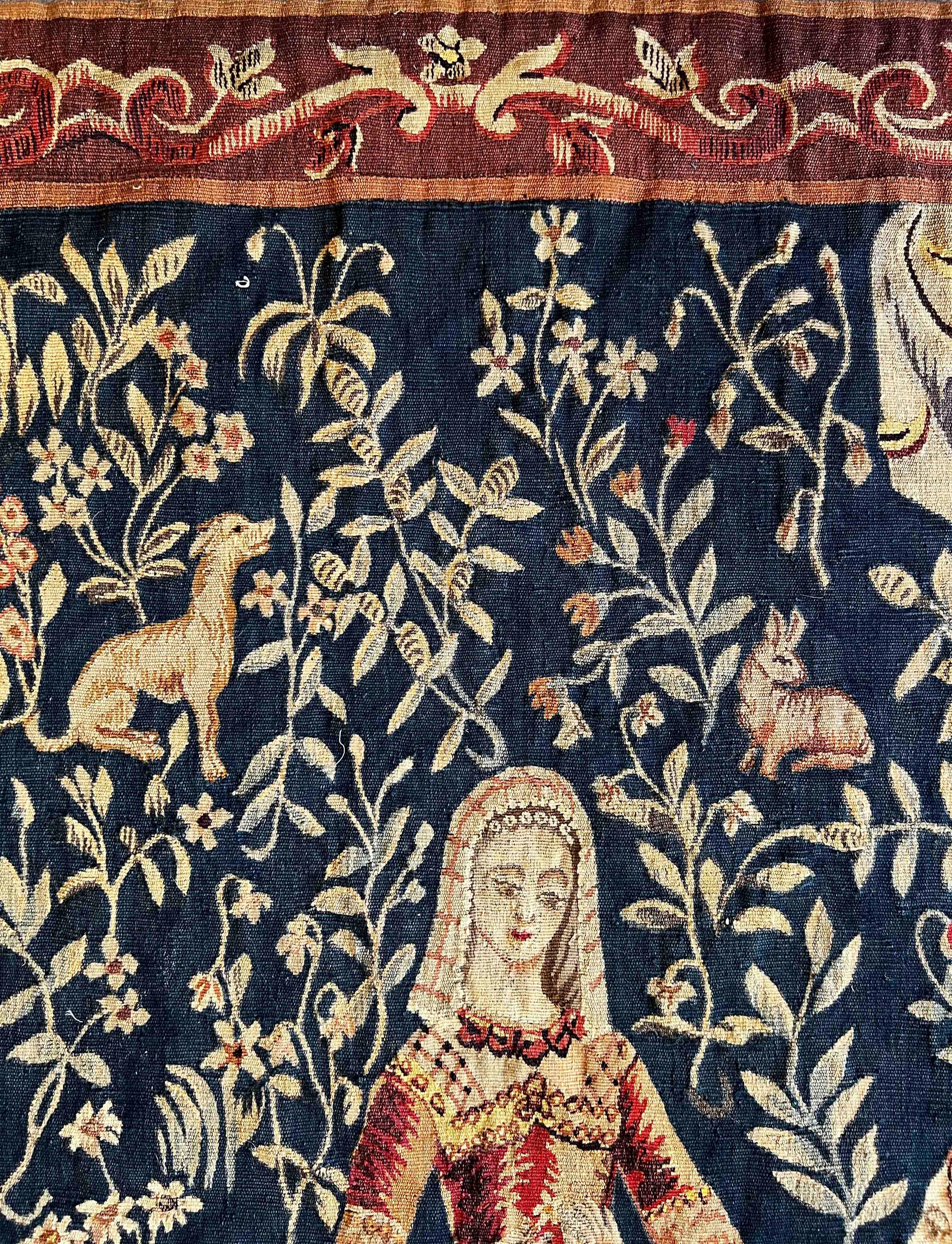 1107 - Aubusson Tapestry 19th Century Lady with the Unicorn For Sale 10