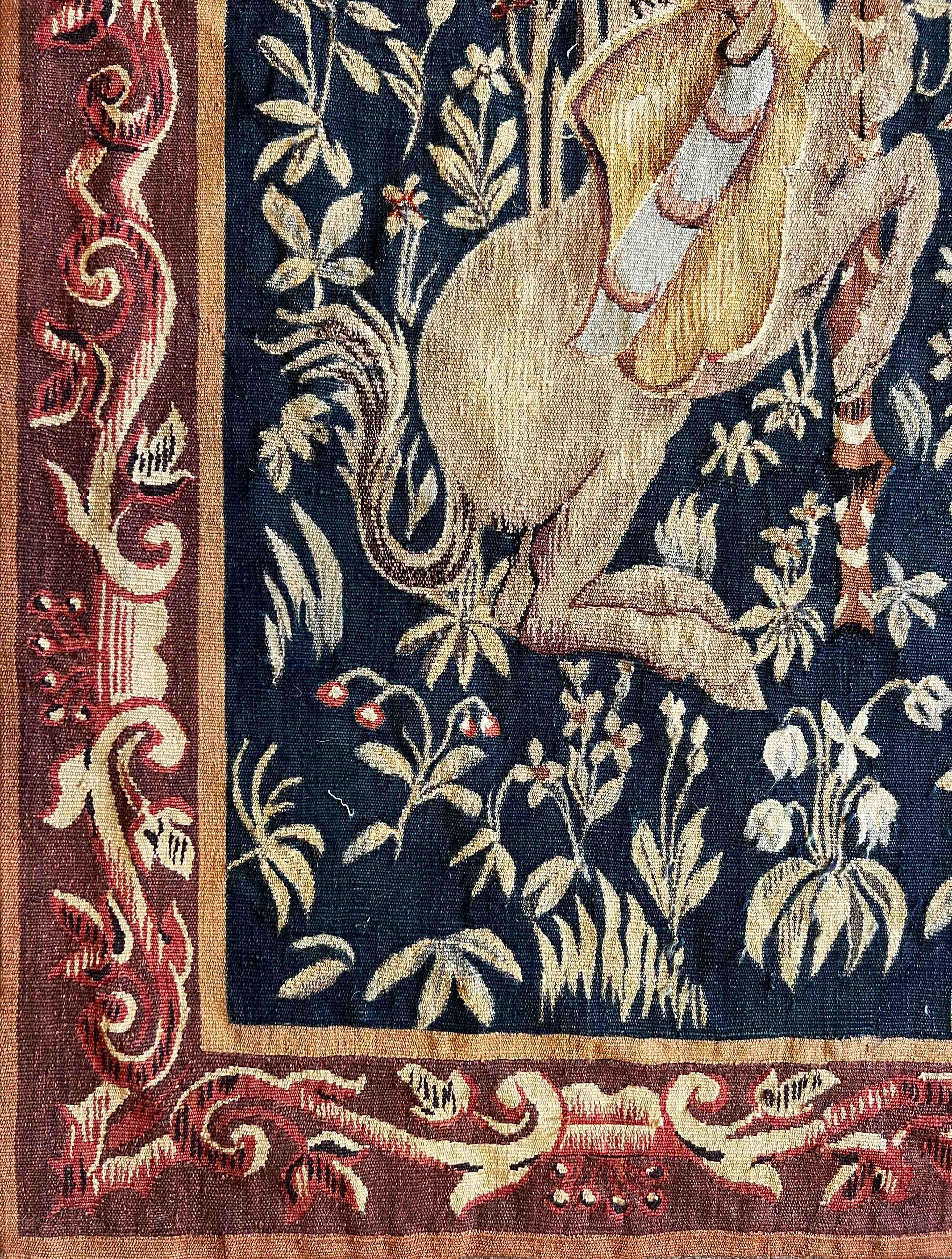 1107 - Aubusson Tapestry 19th Century Lady with the Unicorn For Sale 11