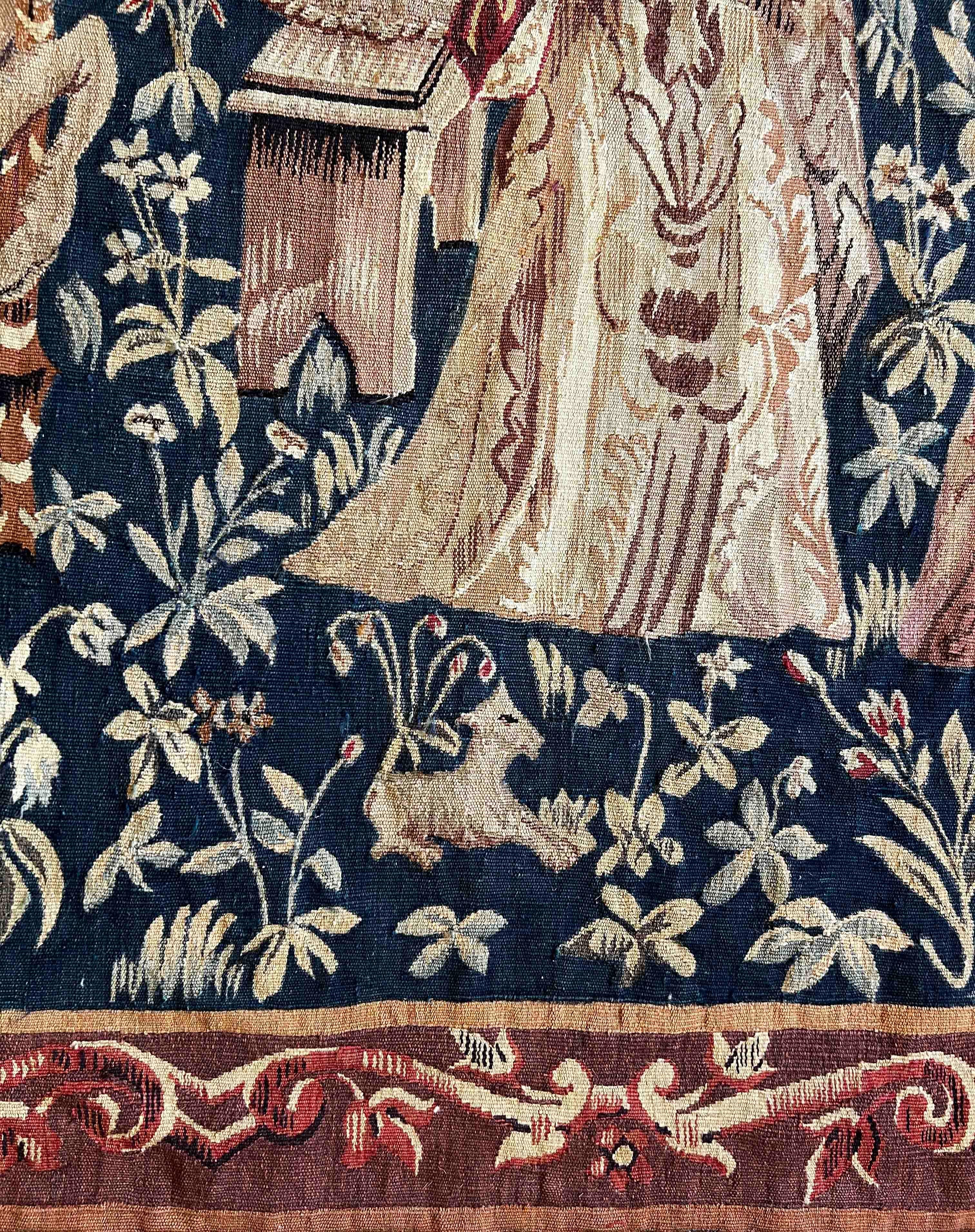 1107 - Aubusson Tapestry 19th Century Lady with the Unicorn For Sale 12