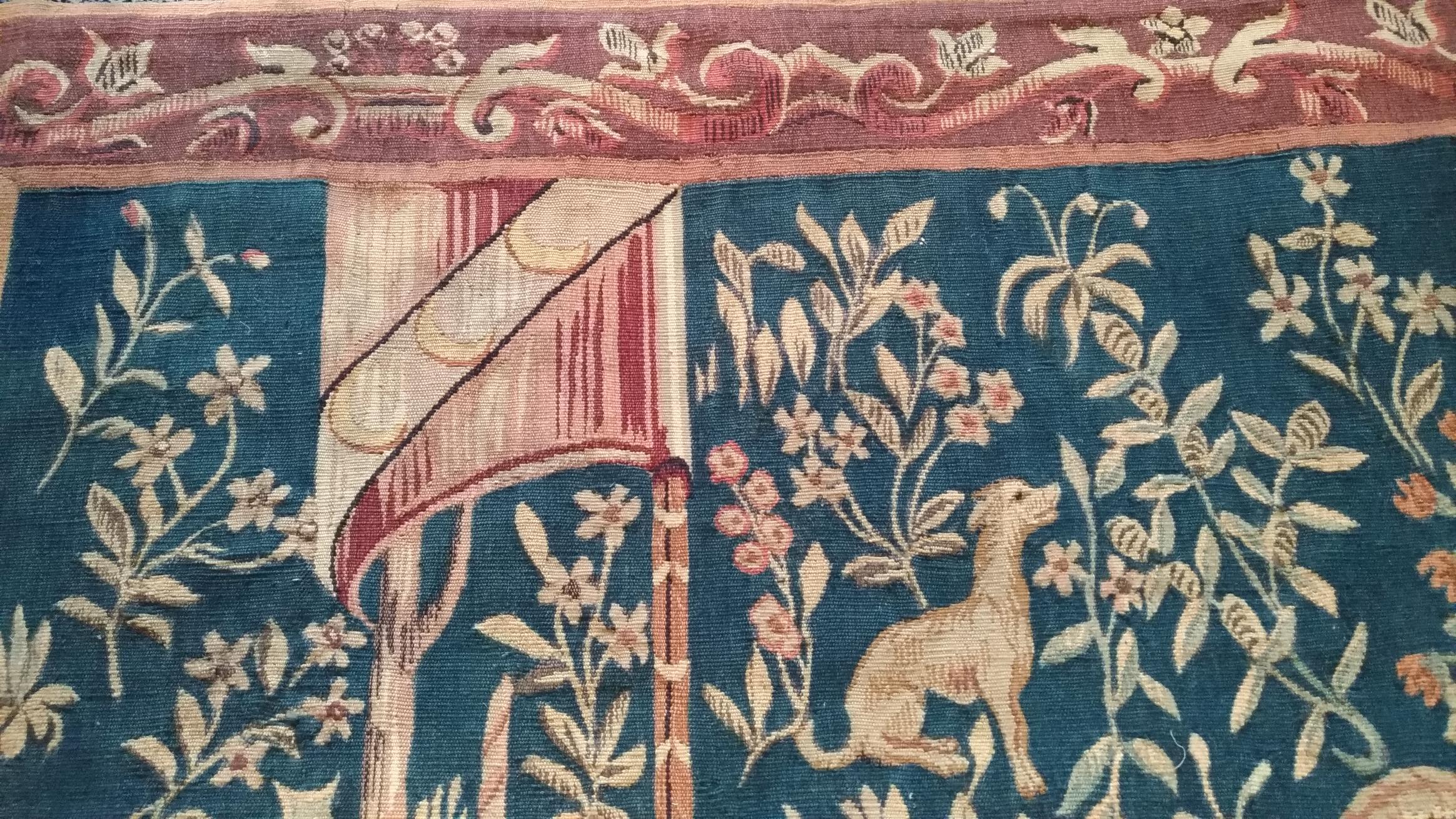Hand-Woven  1107 - Aubusson Tapestry 19th Century Lady with the Unicorn  For Sale