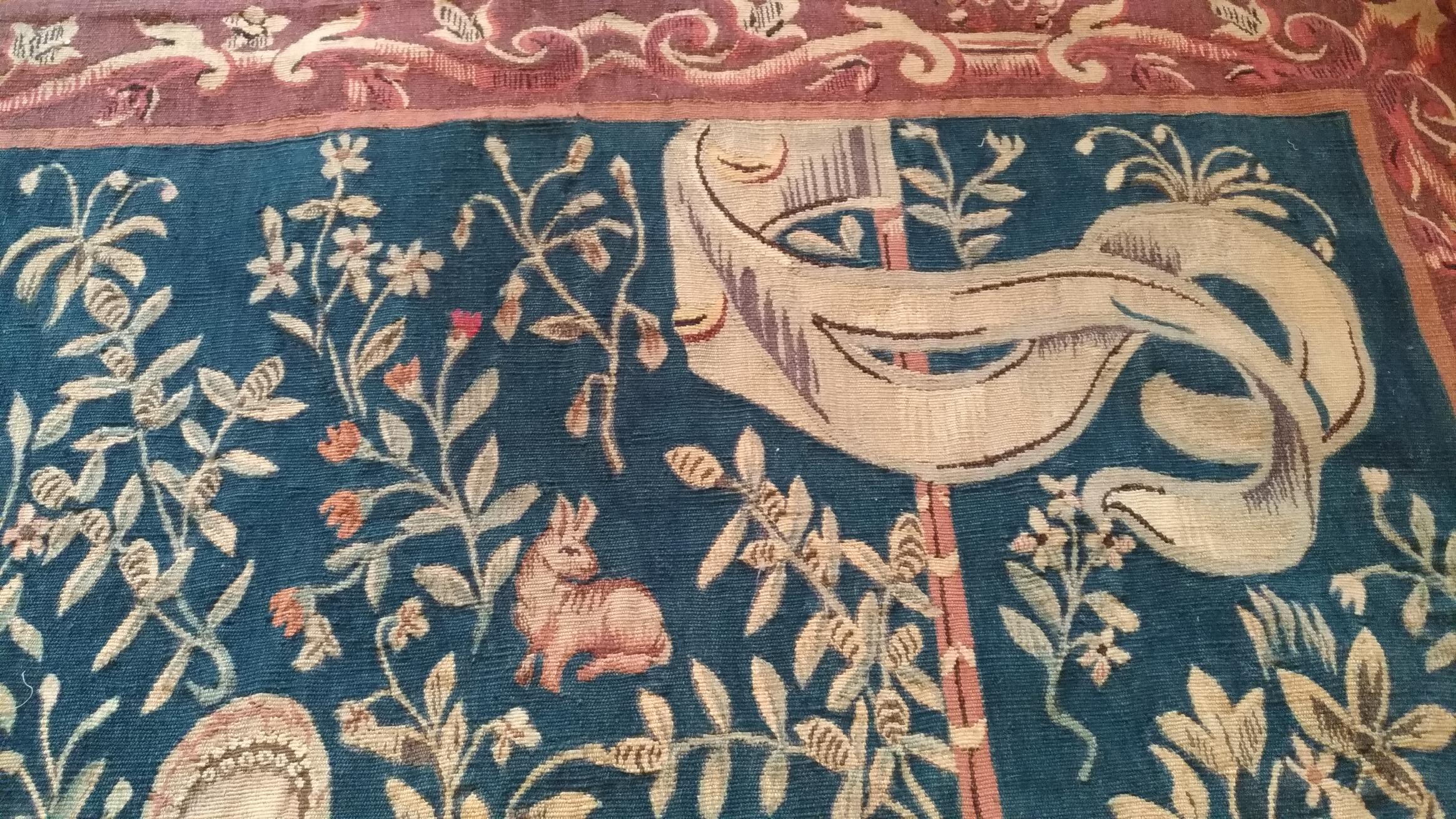  1107 - Aubusson Tapestry 19th Century Lady with the Unicorn  In Excellent Condition For Sale In Paris, FR