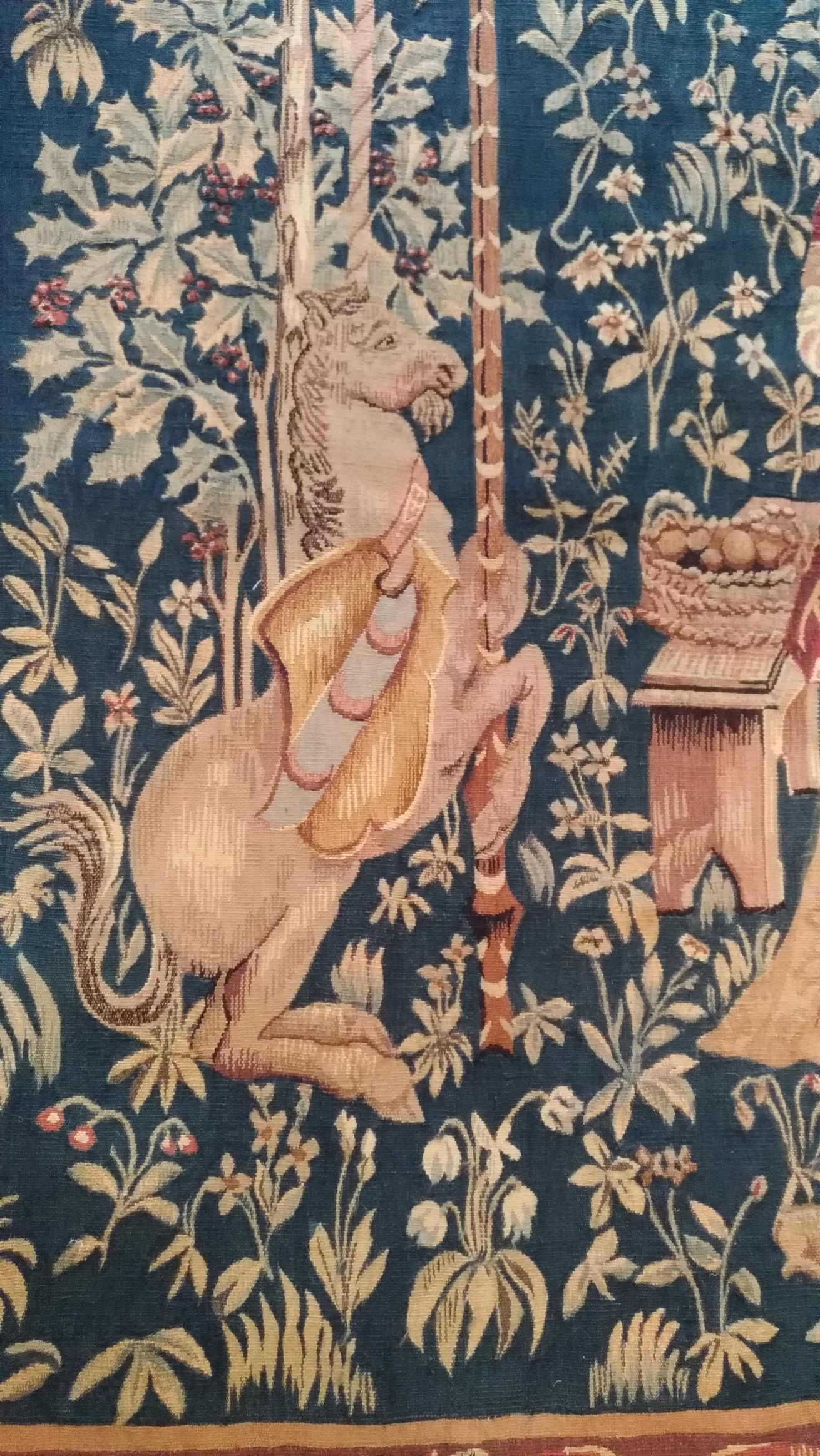 Wool  1107 - Aubusson Tapestry 19th Century Lady with the Unicorn  For Sale