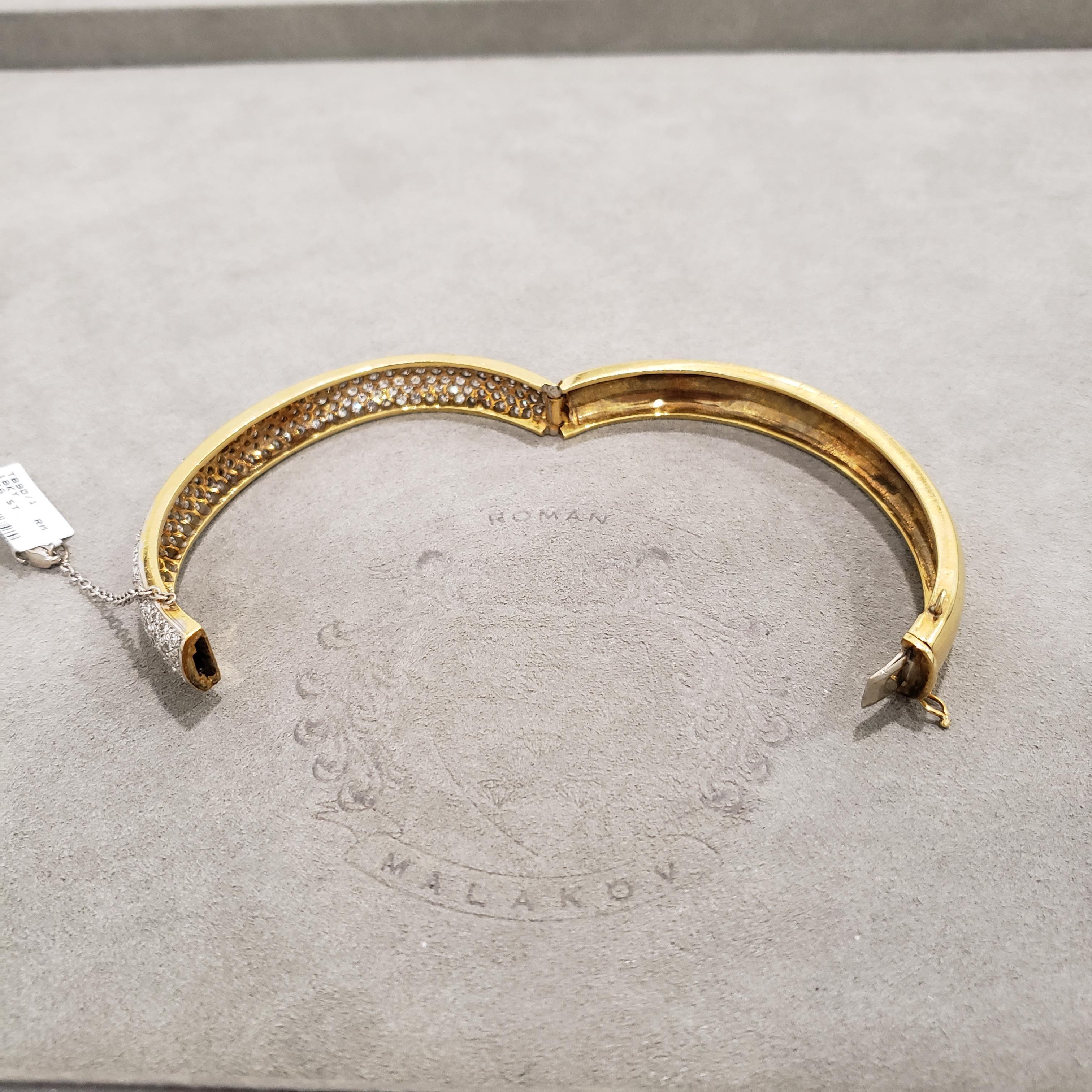 Roman Malakov Bracelet jonc en or jaune avec diamants taille ronde de 11,07 carats au total Pour femmes en vente