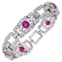 GIA Certified 11.07 Carat No Heat Burmese Ruby and Diamond Bracelet in Platinum