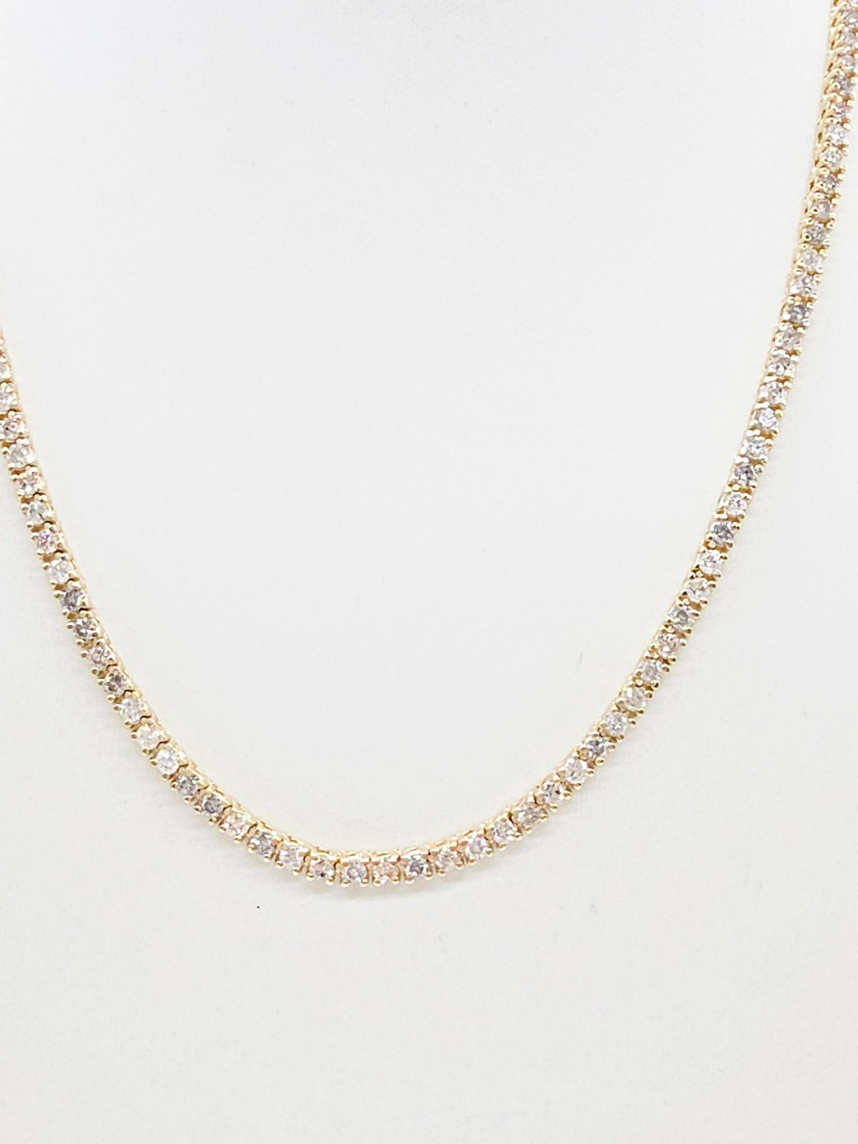 Collar de tenis con diamantes naturales de 11,07 quilates en oro amarillo de 14 quilates de 18 pulgadas Moderno en venta