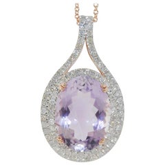 11.08 Carat Amethyst and Diamond Pendant Necklace, 14 Karat Gold