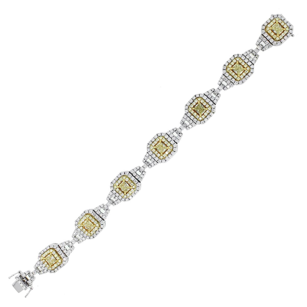 Modern 11.08 Carat Diamond 7 Station Bracelet 18 Karat in Stock For Sale