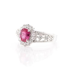 1.108 Carat Natural Untreated 'No Heat' Ruby and Diamond Ring Set in Platinum