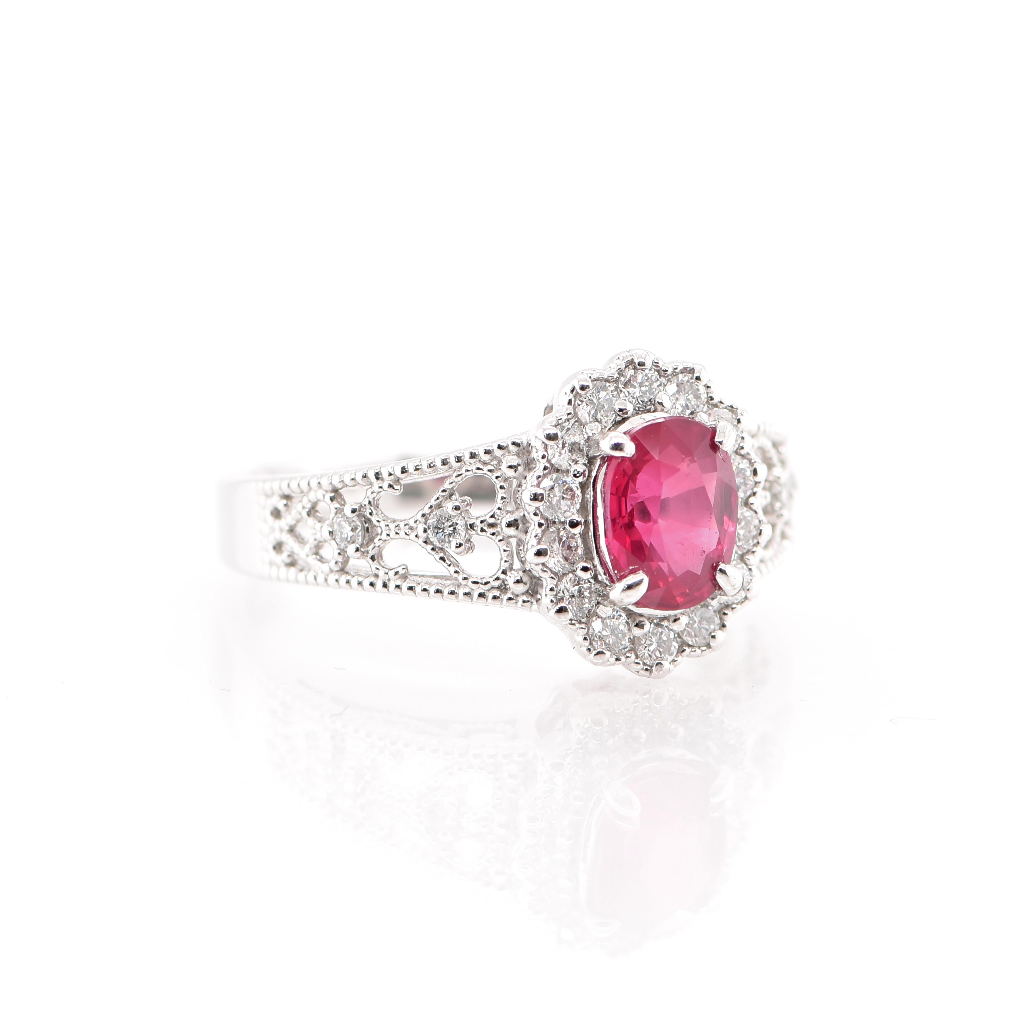Modern 1.108 Carat Natural Untreated 'No Heat' Ruby and Diamond Ring Set in Platinum