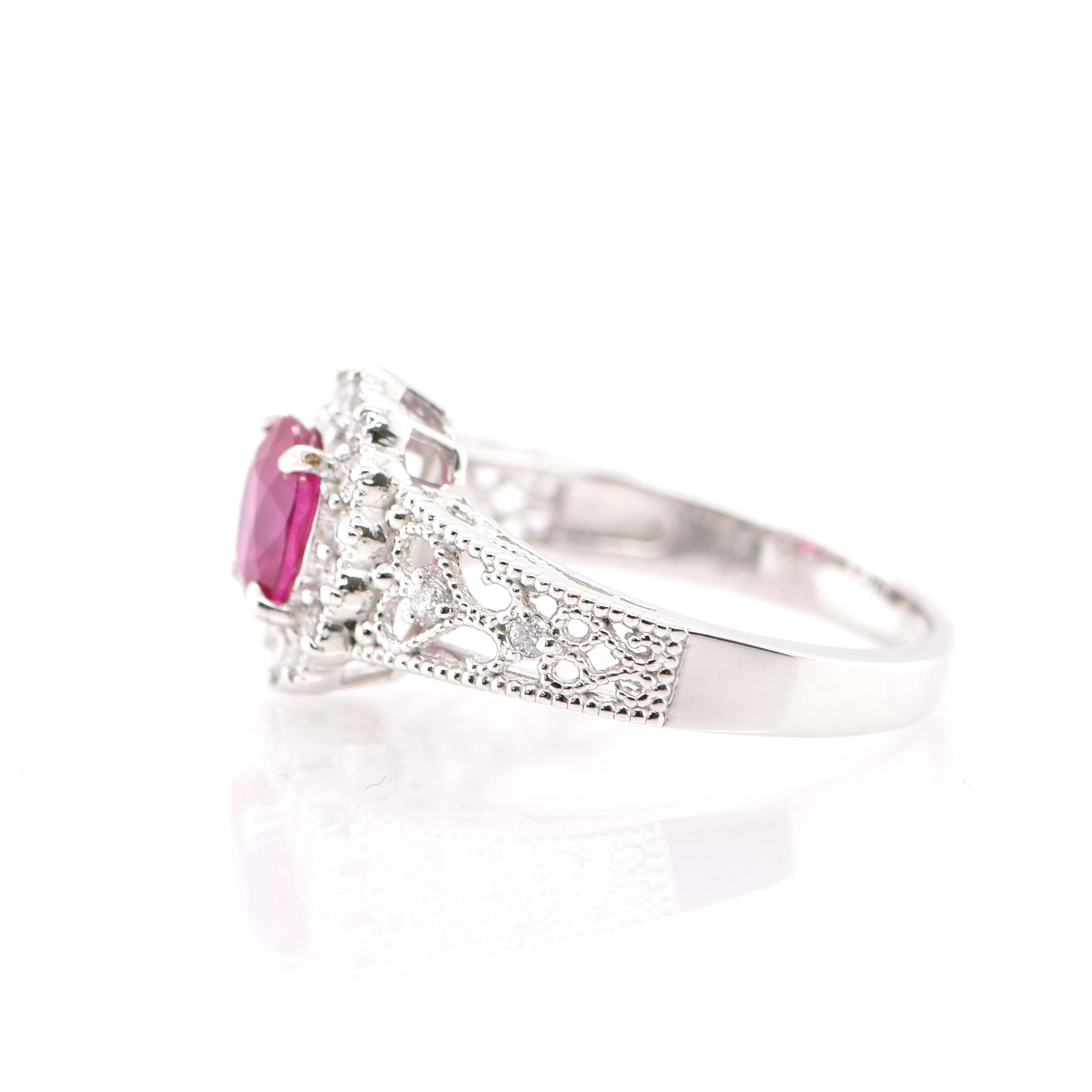 Oval Cut 1.108 Carat Natural Untreated 'No Heat' Ruby and Diamond Ring Set in Platinum