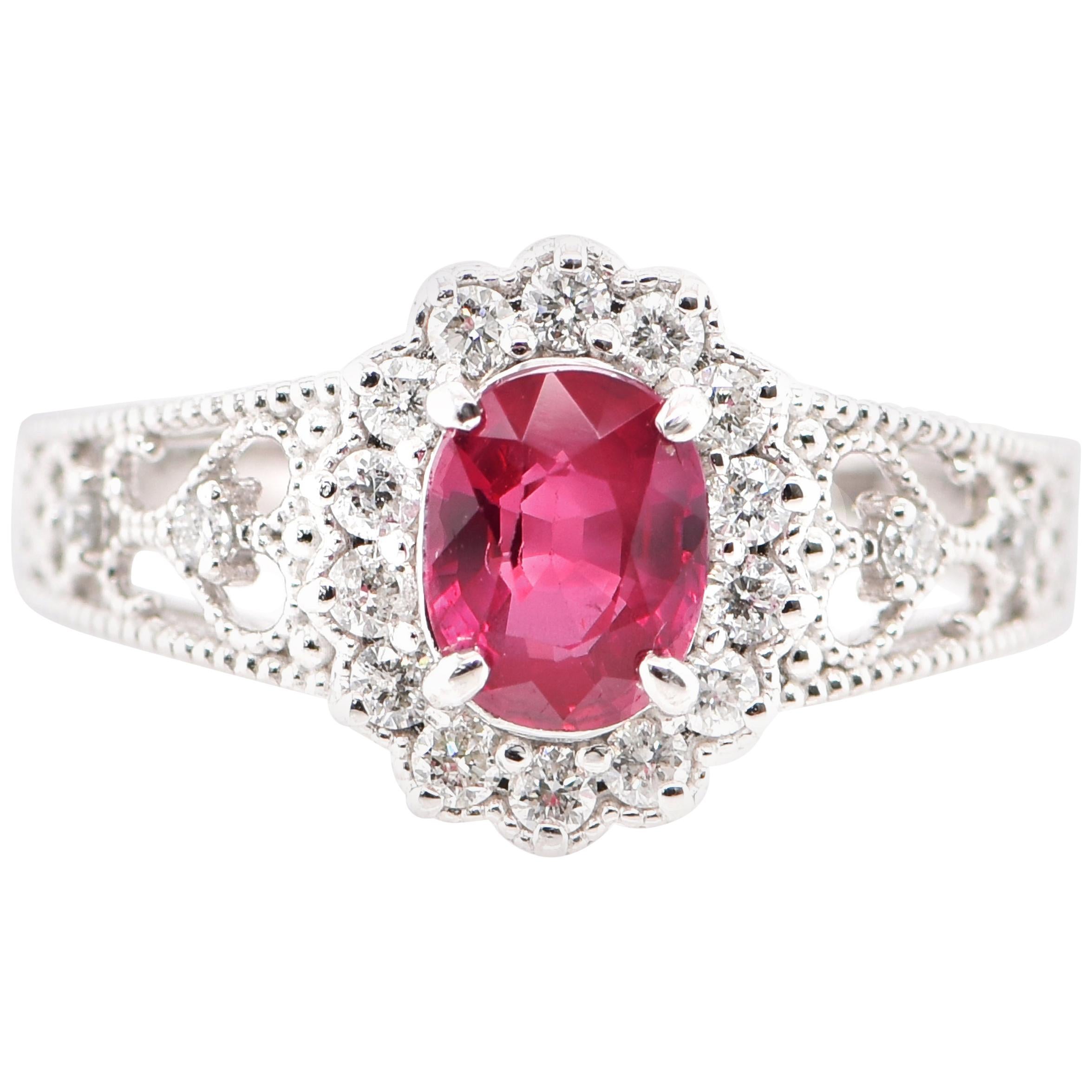 1.108 Carat Natural Untreated 'No Heat' Ruby and Diamond Ring Set in Platinum