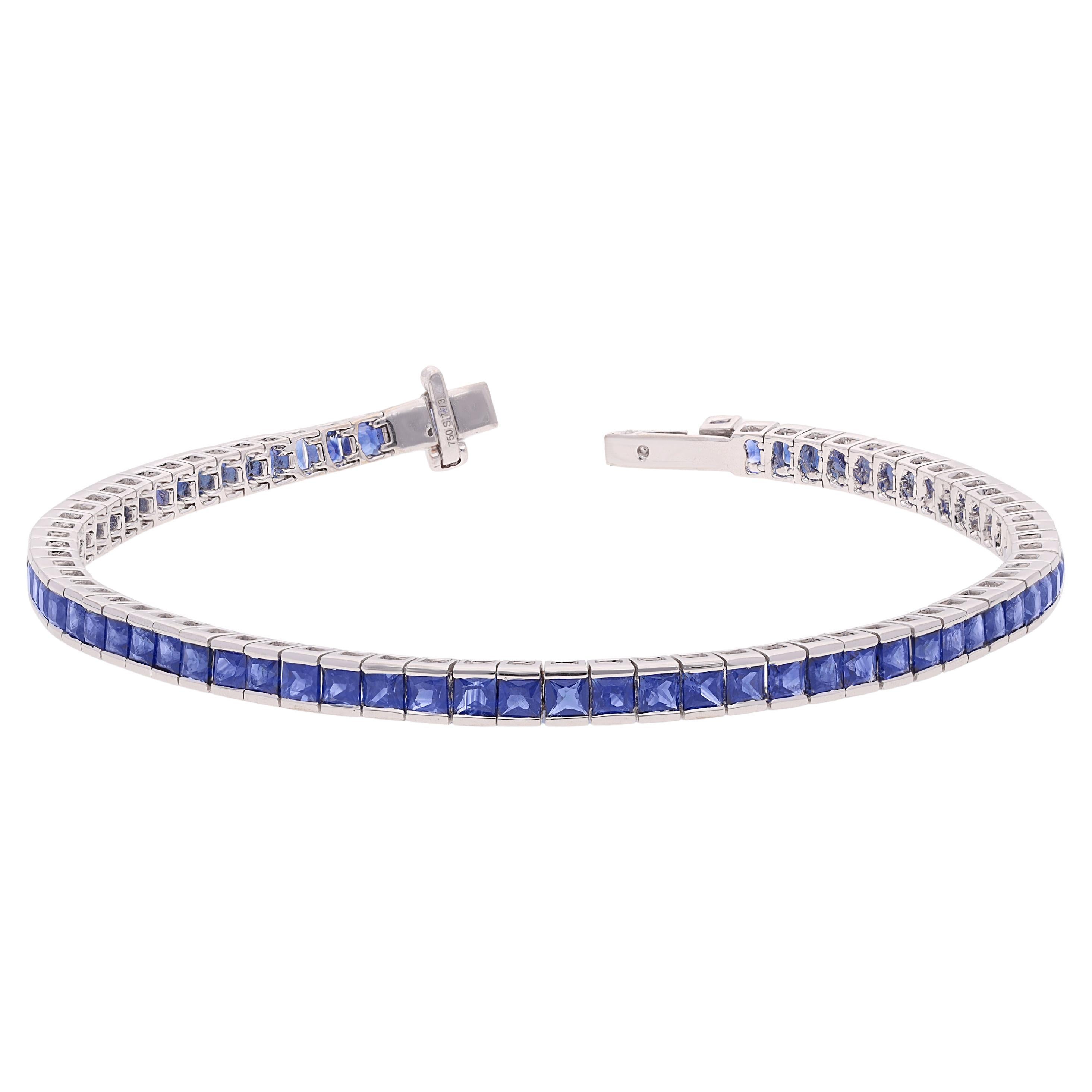 5.61 Carat Sapphire & Diamond Bracelet in 18 Karat White Gold For Sale