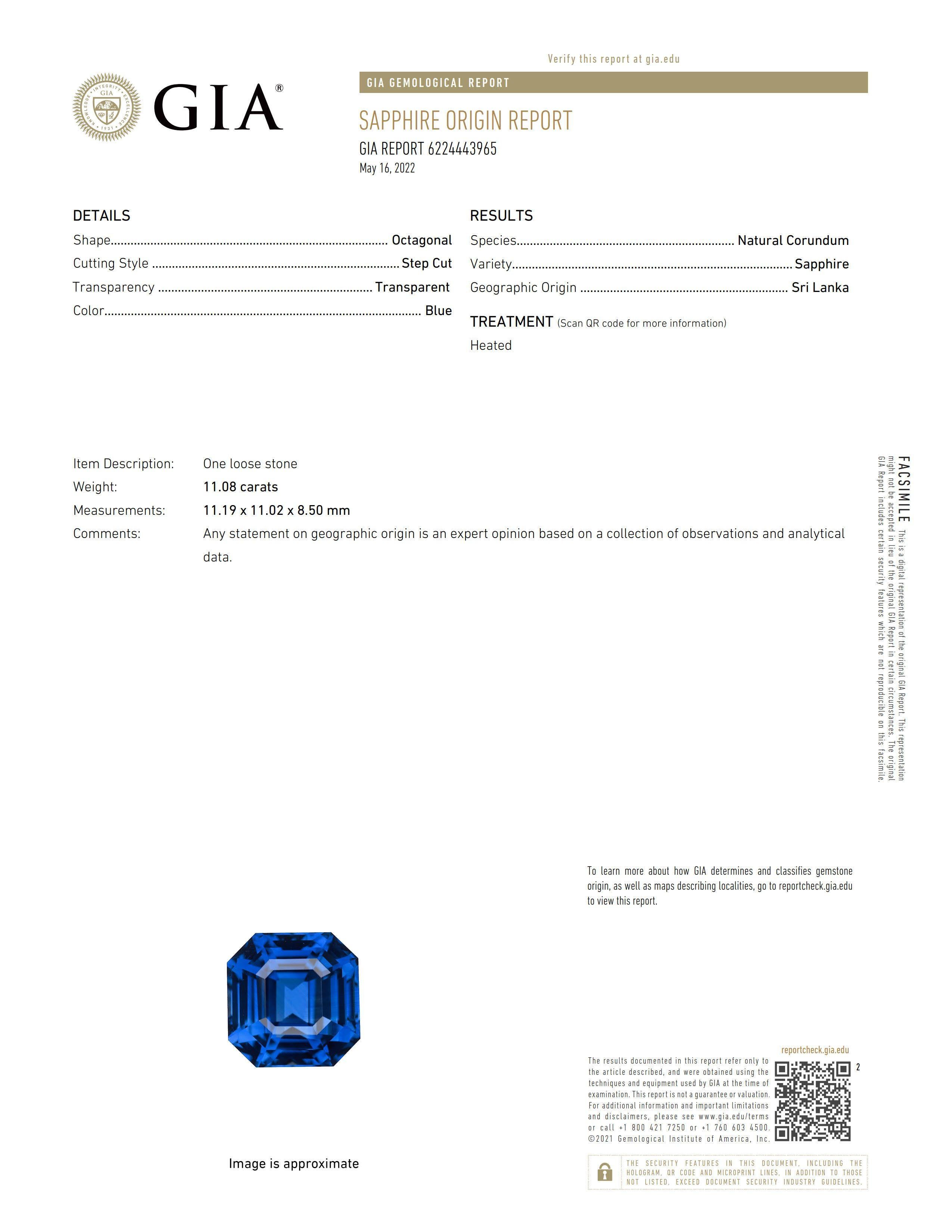 Bague en platine avec saphir bleu émeraude carré de 11,08 carats et diamants Neuf - En vente à New York, NY