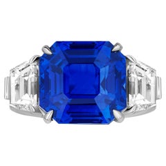 11.08 Carat Square Emerald Blue Sapphire and Diamond Platinum Ring