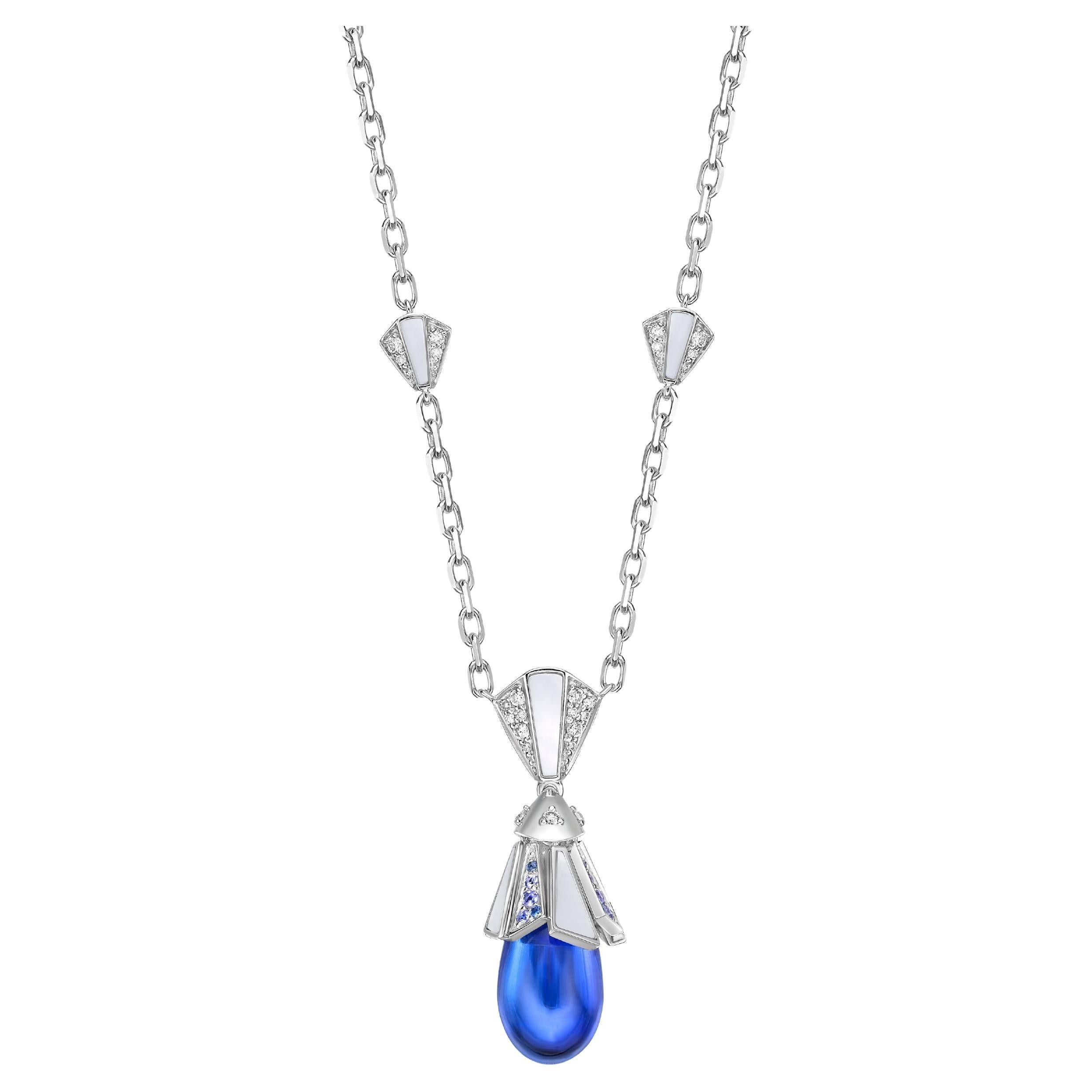 11.08 Carat Tanzanite Necklace in 18Karat White Gold with Multi stone. For Sale