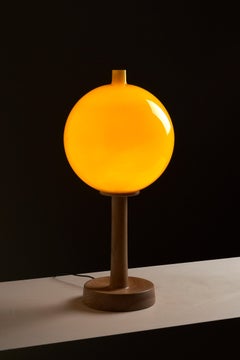 "1108" Table Lamp by Luxus Sweden, Ash Support with Yellow Glass Sphere