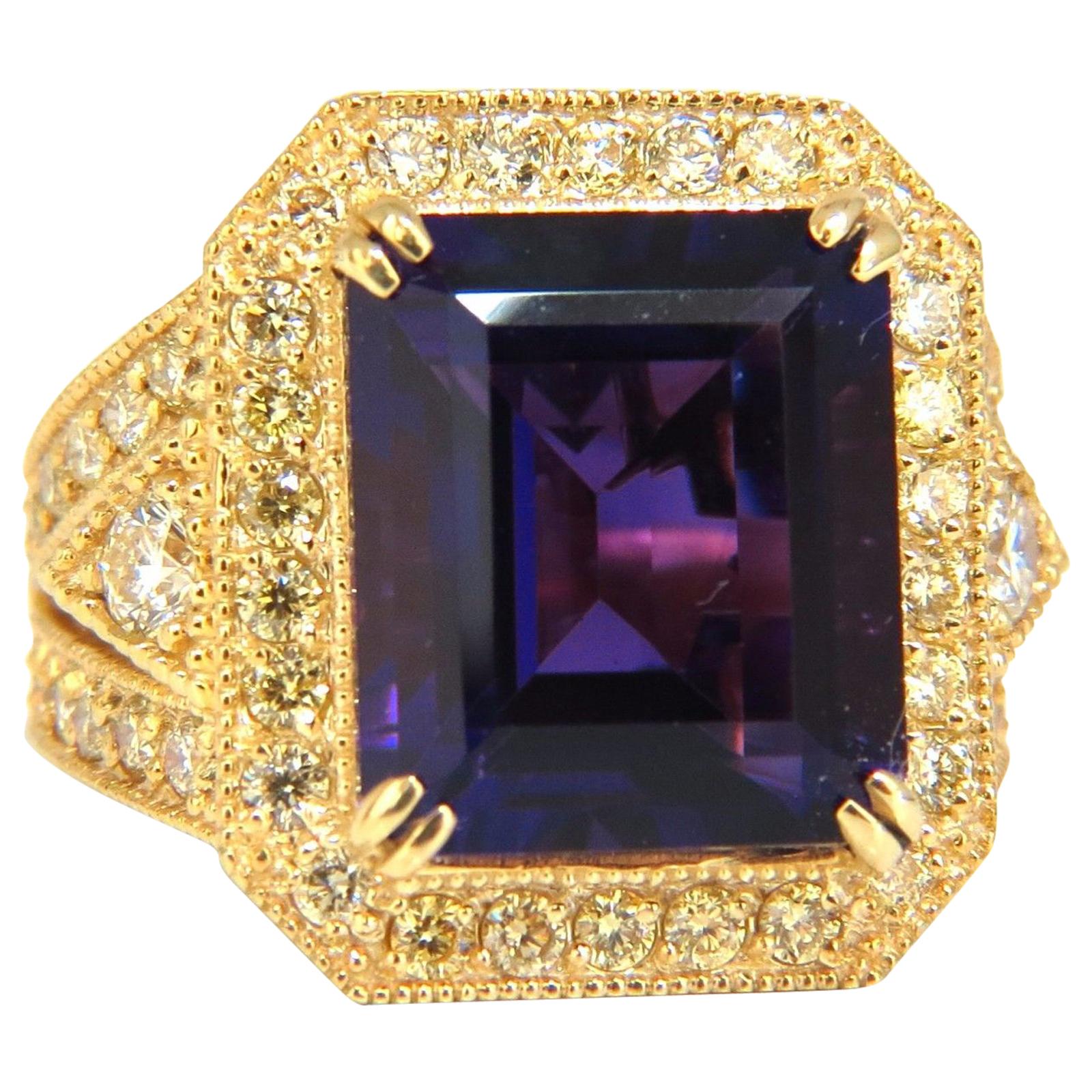 11.09 Carat Natural Amethyst Yellow Diamond Ring 14 Karat