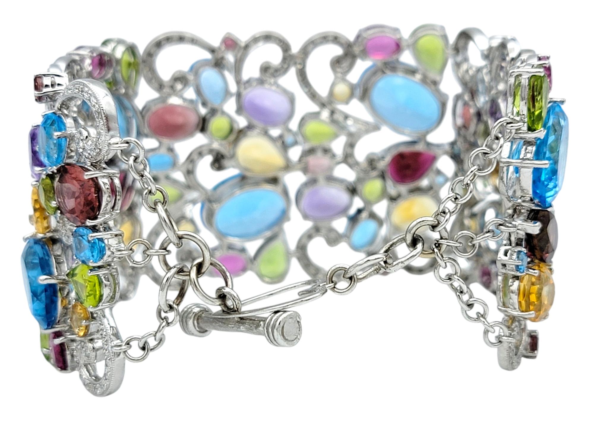 Breites Filigranarmband aus 14 Karat Gold mit 110,91 Karat mehreren Edelsteinen und Diamanten im Zustand „Gut“ im Angebot in Scottsdale, AZ