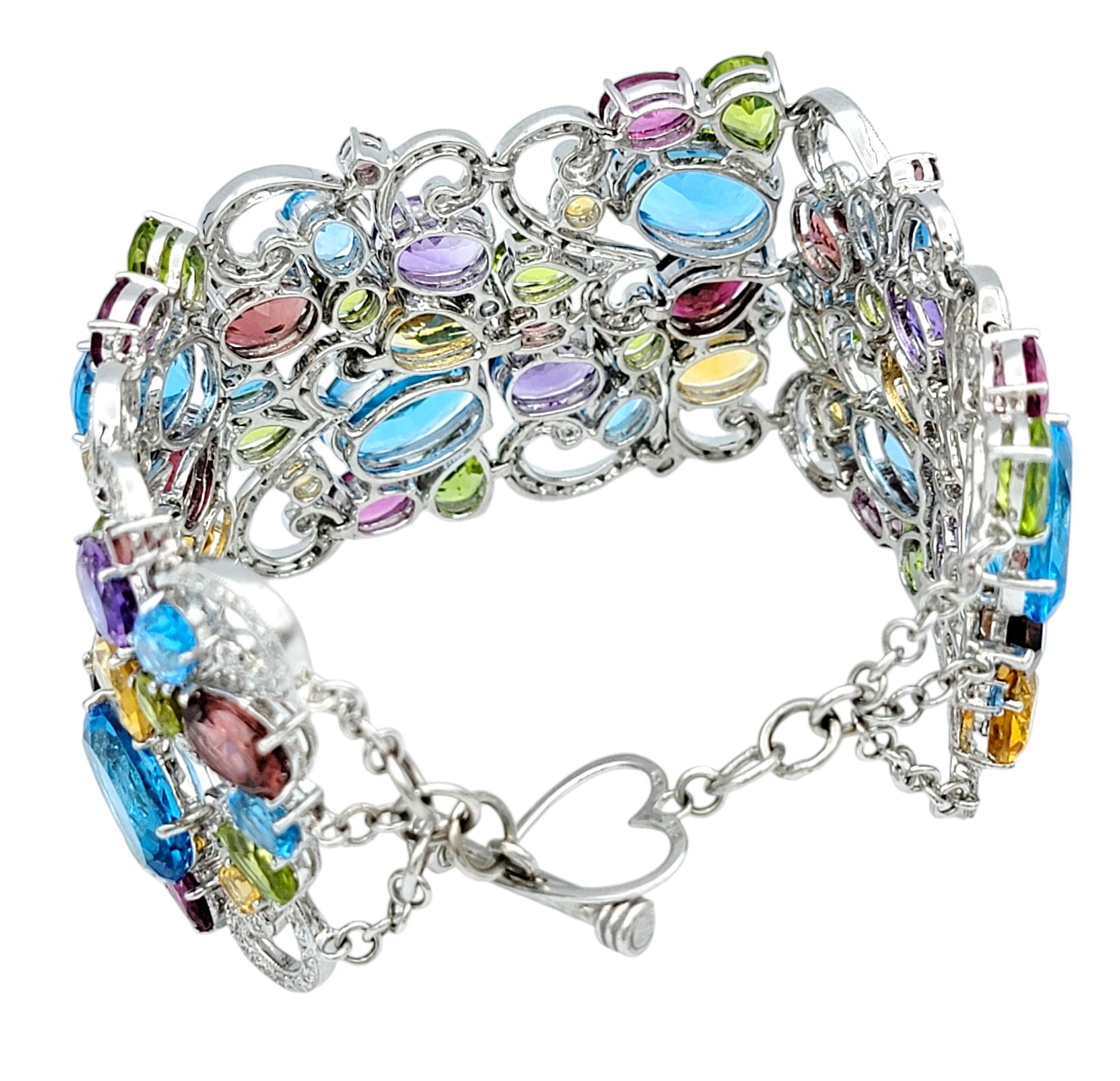 Breites Filigranarmband aus 14 Karat Gold mit 110,91 Karat mehreren Edelsteinen und Diamanten Damen im Angebot