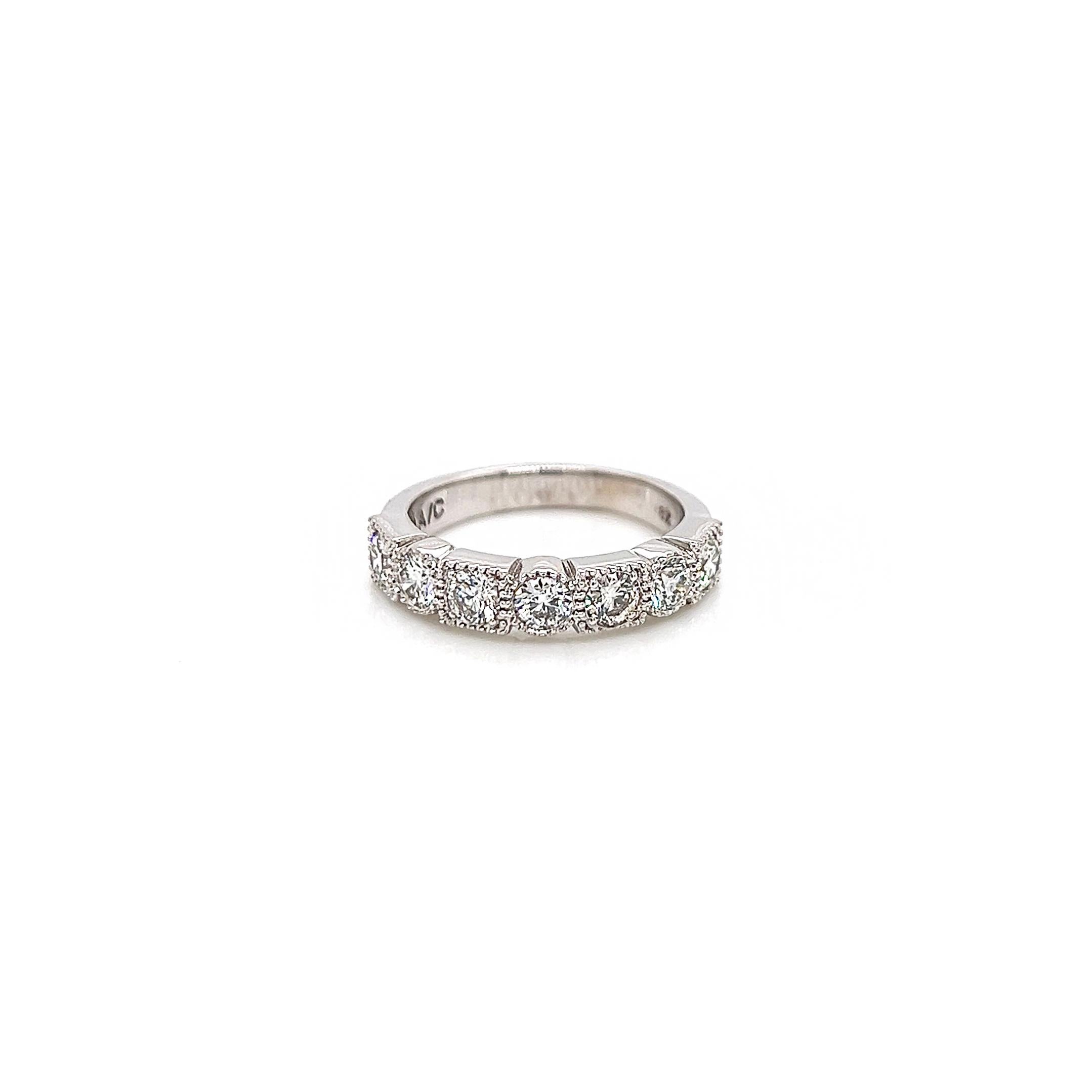 1.10 Carat Bezel Set Ladies Diamond Eternity Band With Milgrain

-Metal Type: 18K White Gold
-1.10Carat Round Natural Diamonds
-G-H Color
-VS Clarity
-Antique Inspired Collection, stackable Diamond Ring
-Size 7.0

Resize is available upon