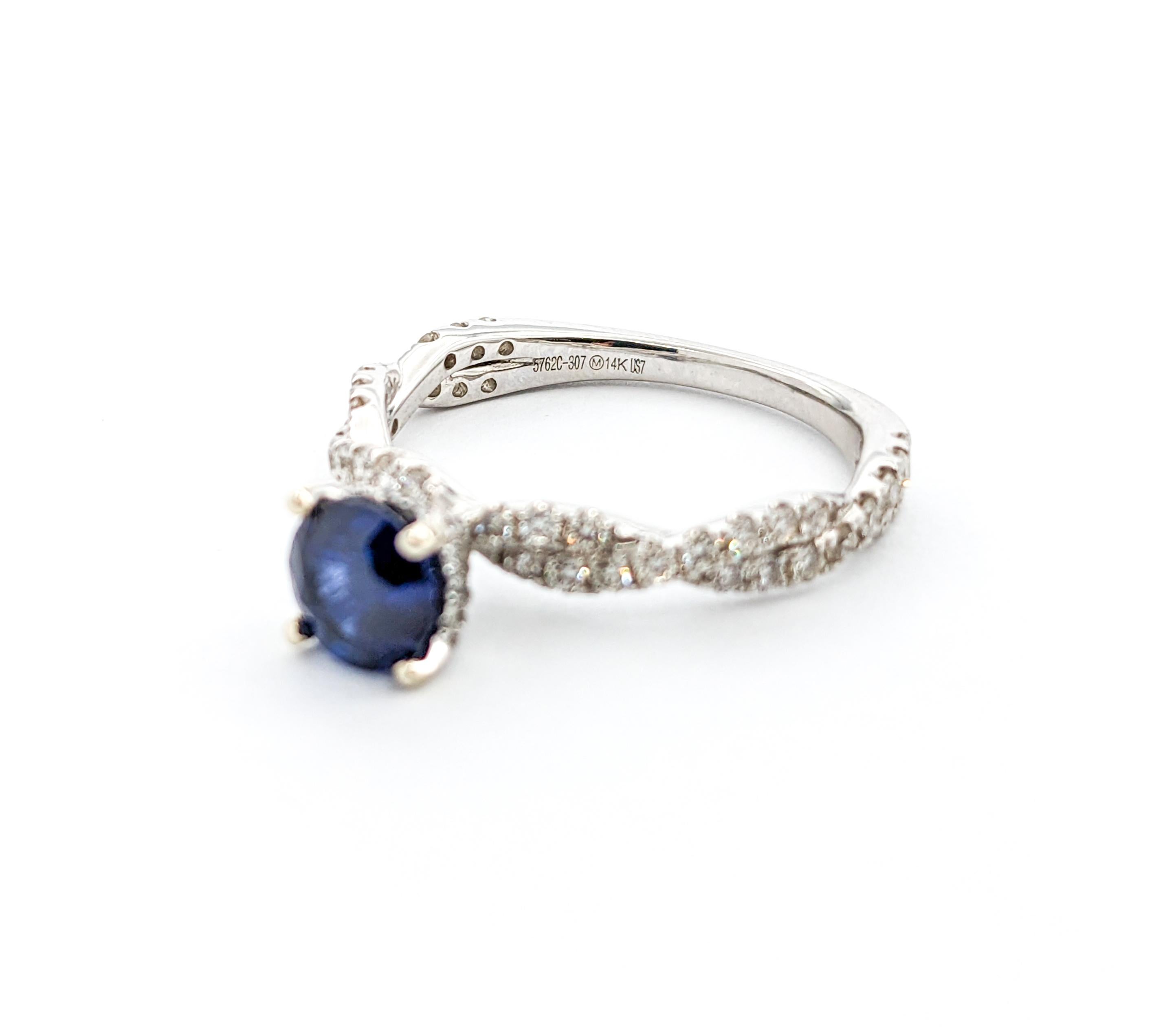 1.10ct Blue Sapphire & Diamond Ring In White Gold For Sale 4