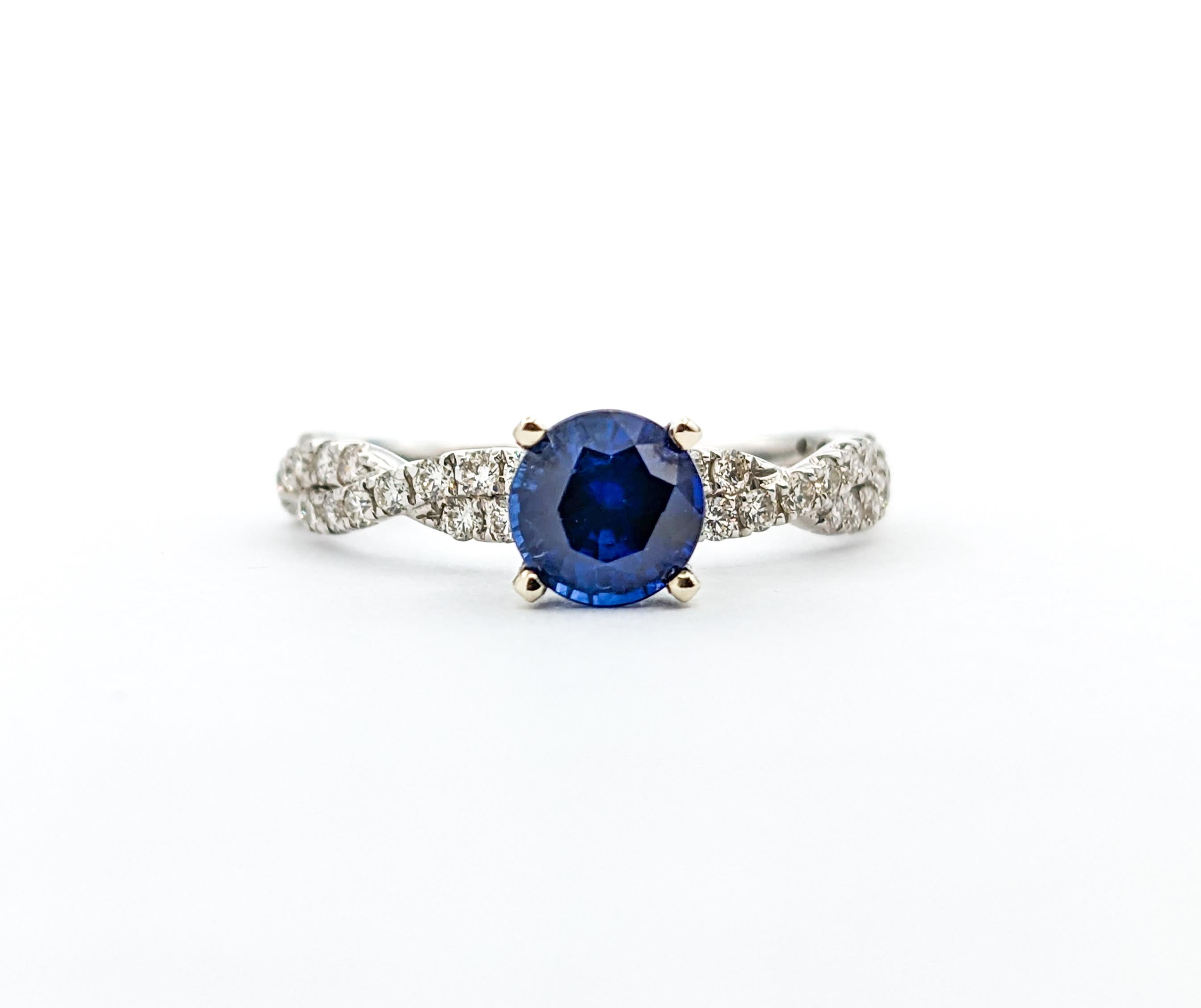 1.10ct Blue Sapphire & Diamond Ring In White Gold For Sale 5