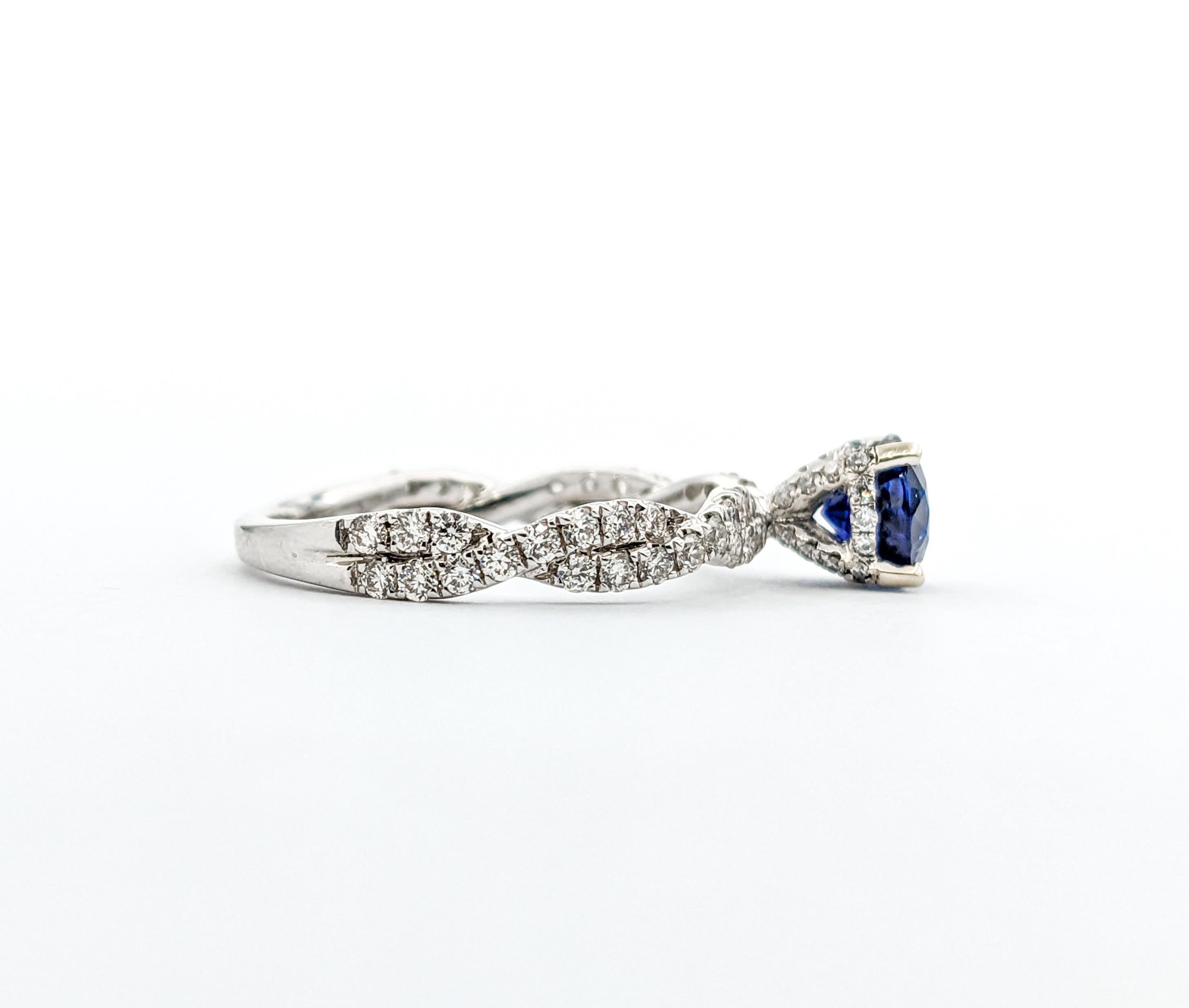 1.10ct Blue Sapphire & Diamond Ring In White Gold For Sale 1