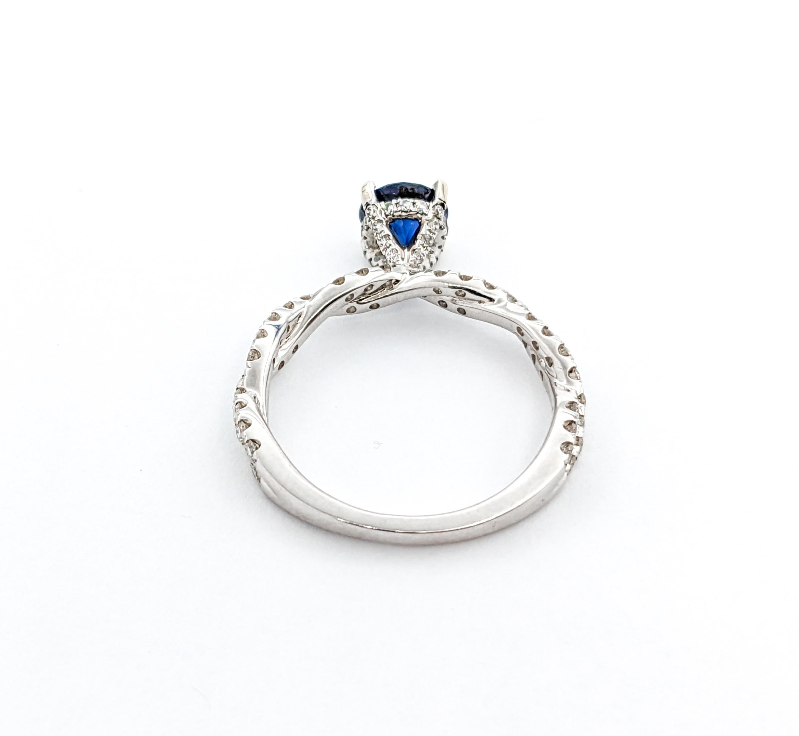 1.10ct Blue Sapphire & Diamond Ring In White Gold For Sale 2
