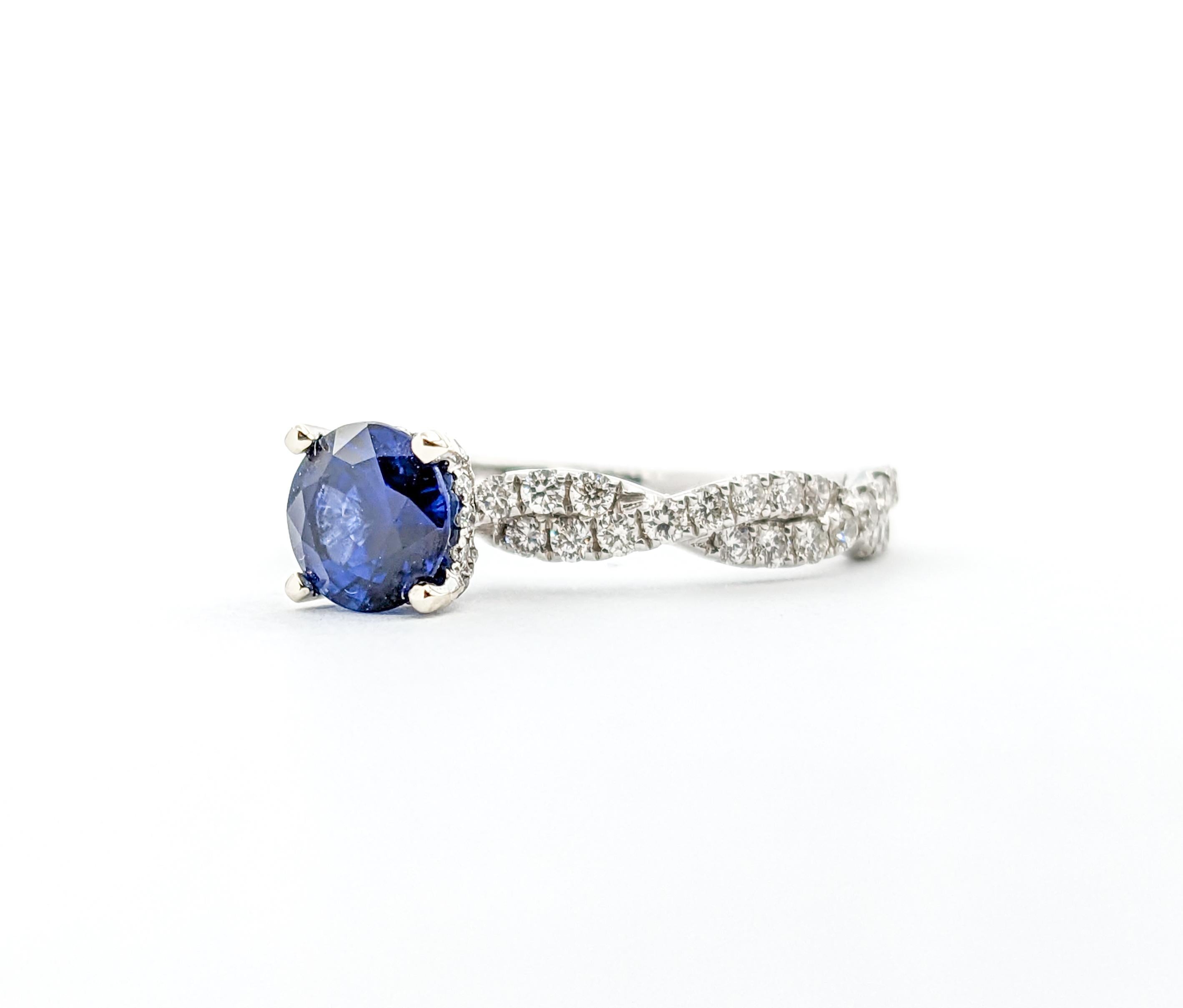 1.10ct Blue Sapphire & Diamond Ring In White Gold For Sale 3