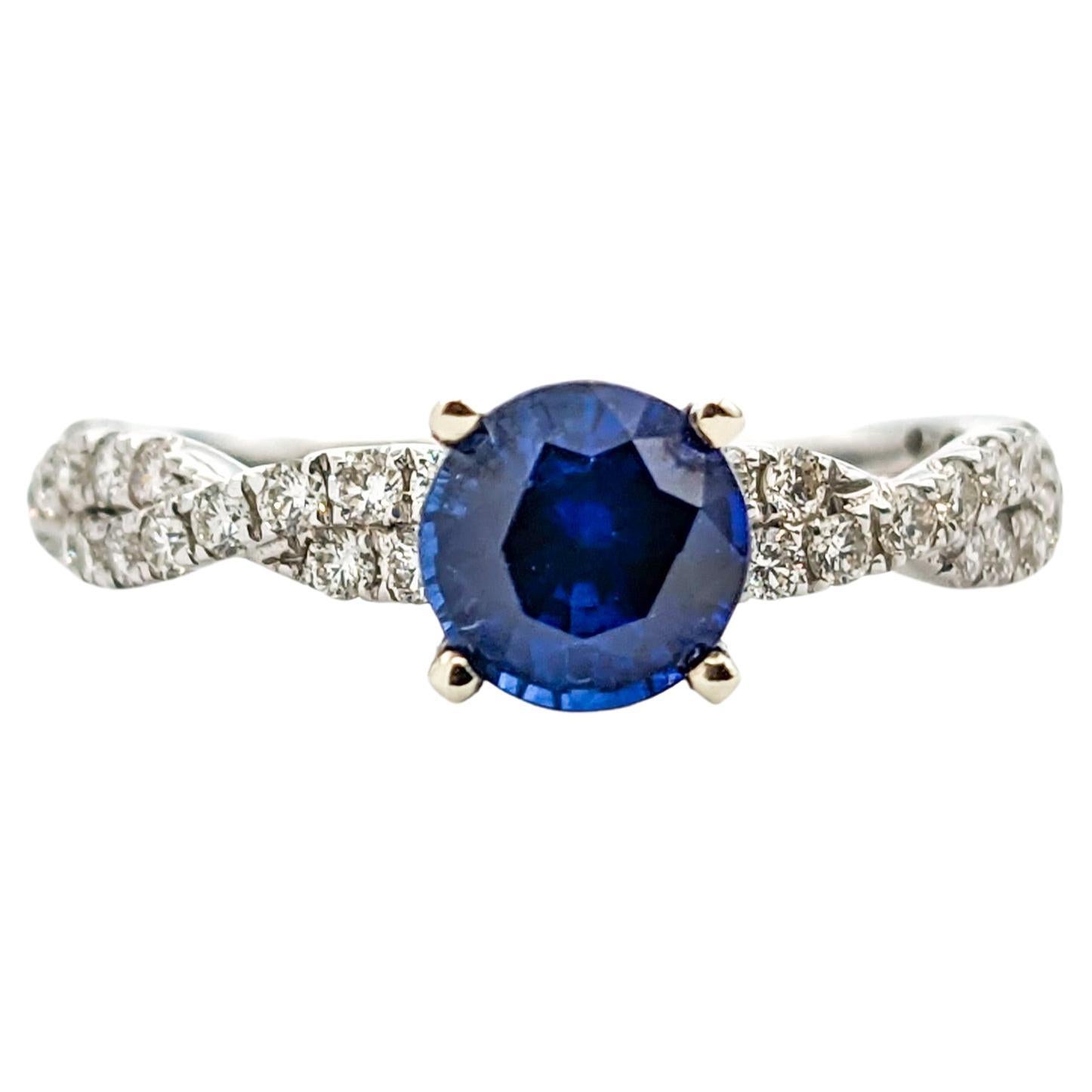 1.10ct Blue Sapphire & Diamond Ring In White Gold For Sale