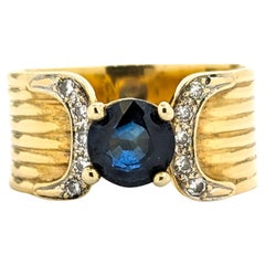 Vintage 1.10ct Blue Sapphire & Diamonds Ring In Yellow Gold