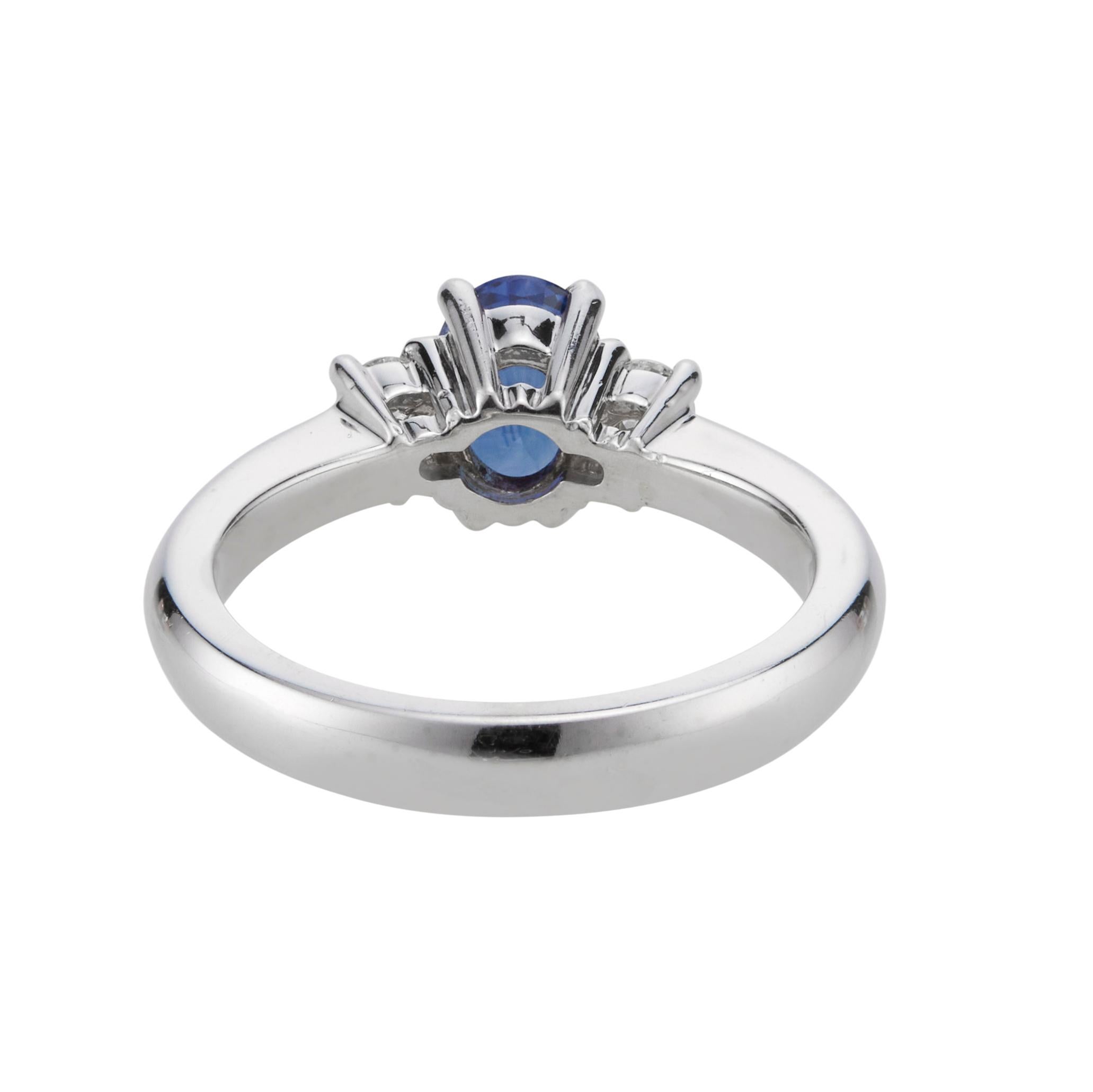 Oval Cut 1.10ct Ceylon Oval Sapphire Diamond Three-Stone Engagement Ring For Sale