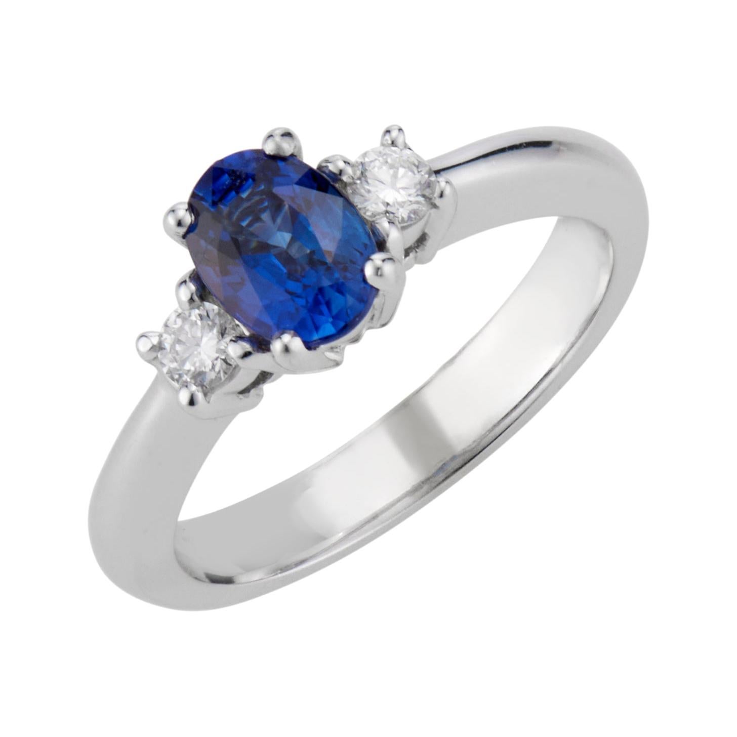 1.10ct Ceylon Oval Sapphire Diamond Three-Stone Engagement Ring