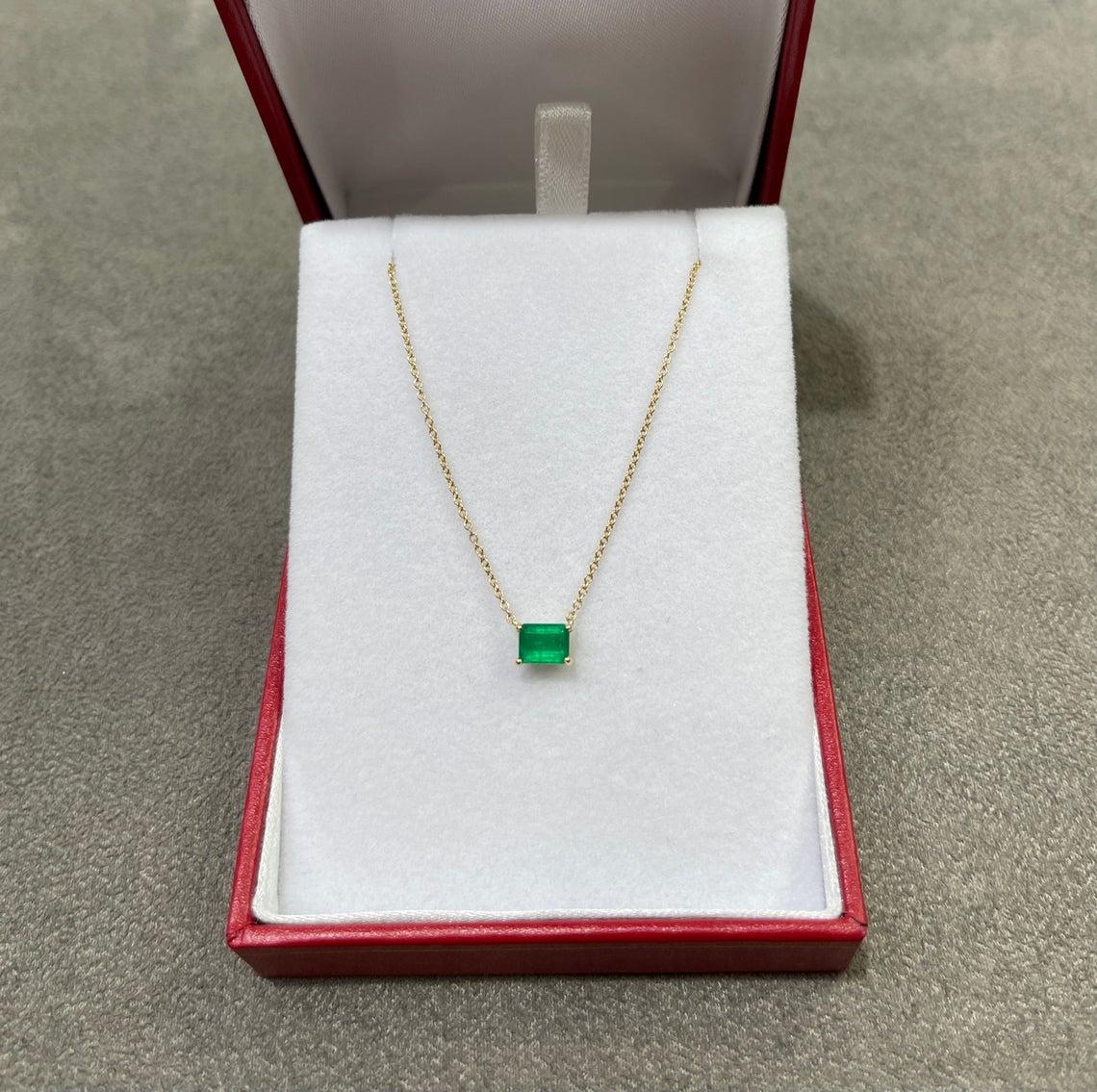 Modern 1.10ct Colombian Emerald, Emerald Cut East to West Necklace