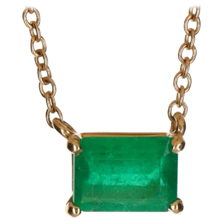1.10ct Colombian Emerald, Emerald Cut East to West Necklace