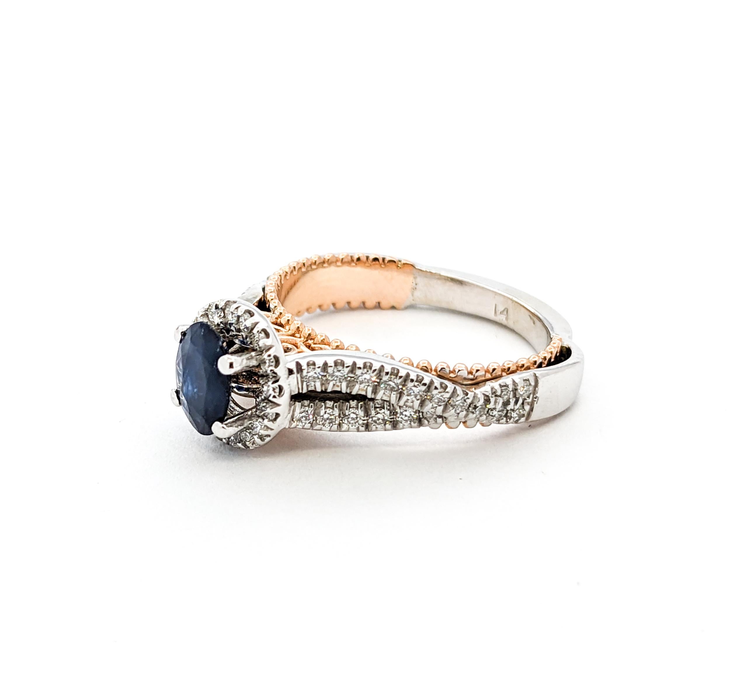 1.10ct Deep Blue sapphire & Diamond Ring In Tow-Tone Gold For Sale 4