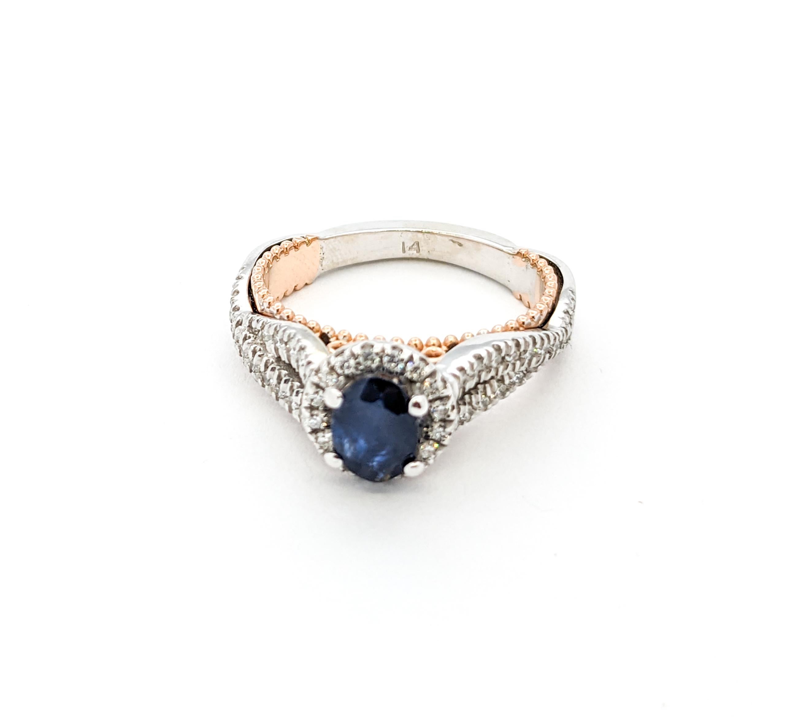 1.10ct Deep Blue sapphire & Diamond Ring In Tow-Tone Gold For Sale 5