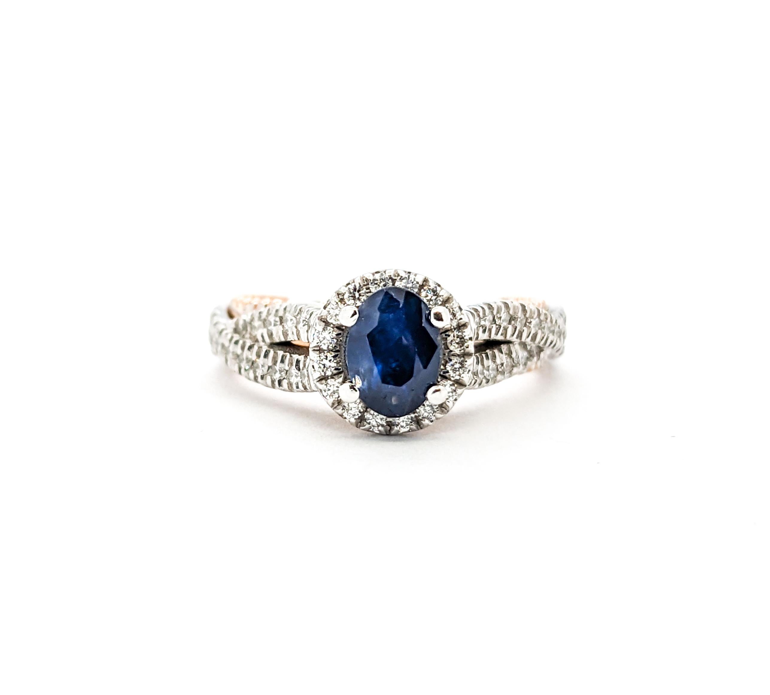 1.10ct Deep Blue sapphire & Diamond Ring In Tow-Tone Gold For Sale 6