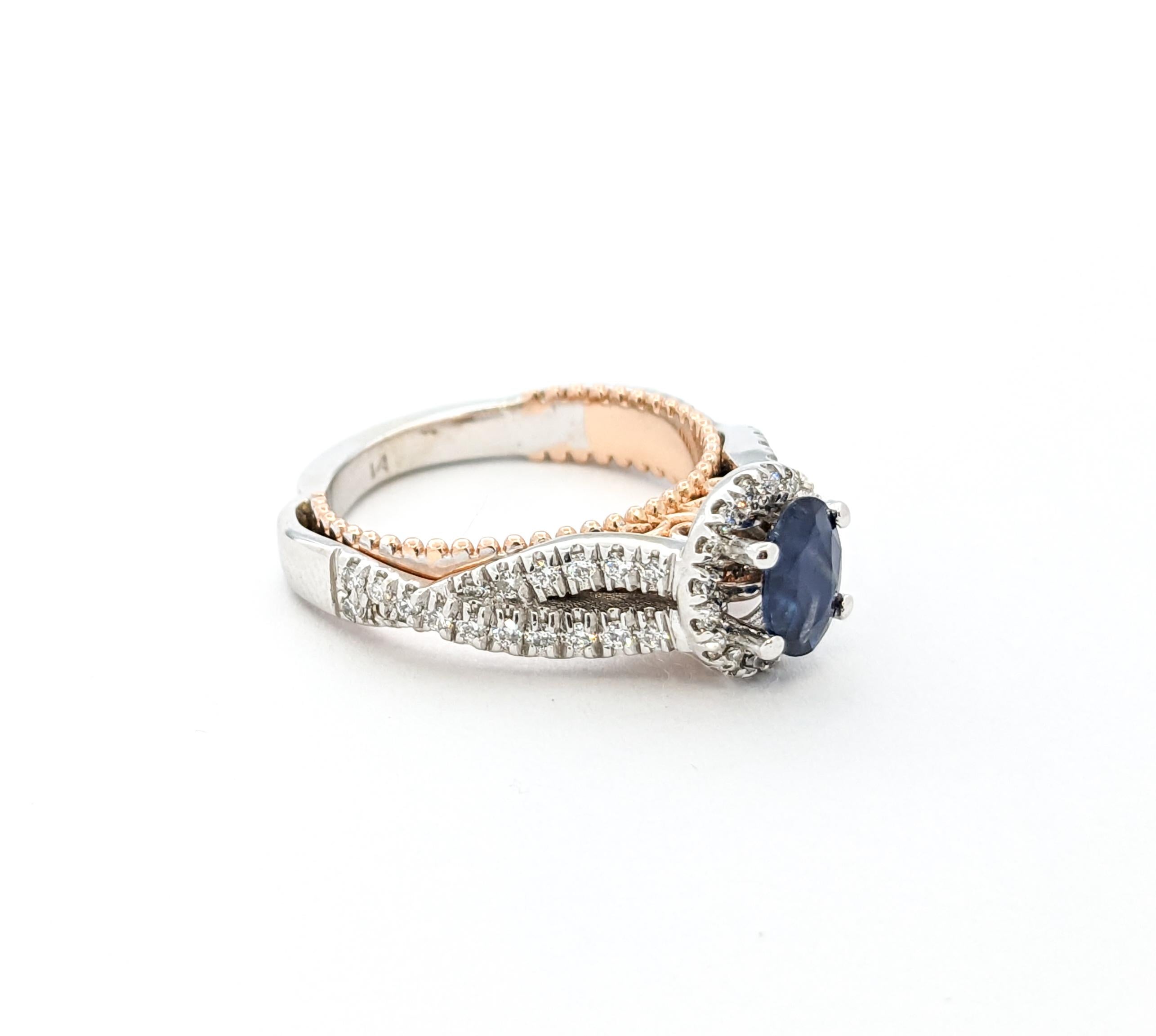 Women's 1.10ct Deep Blue sapphire & Diamond Ring In Tow-Tone Gold For Sale