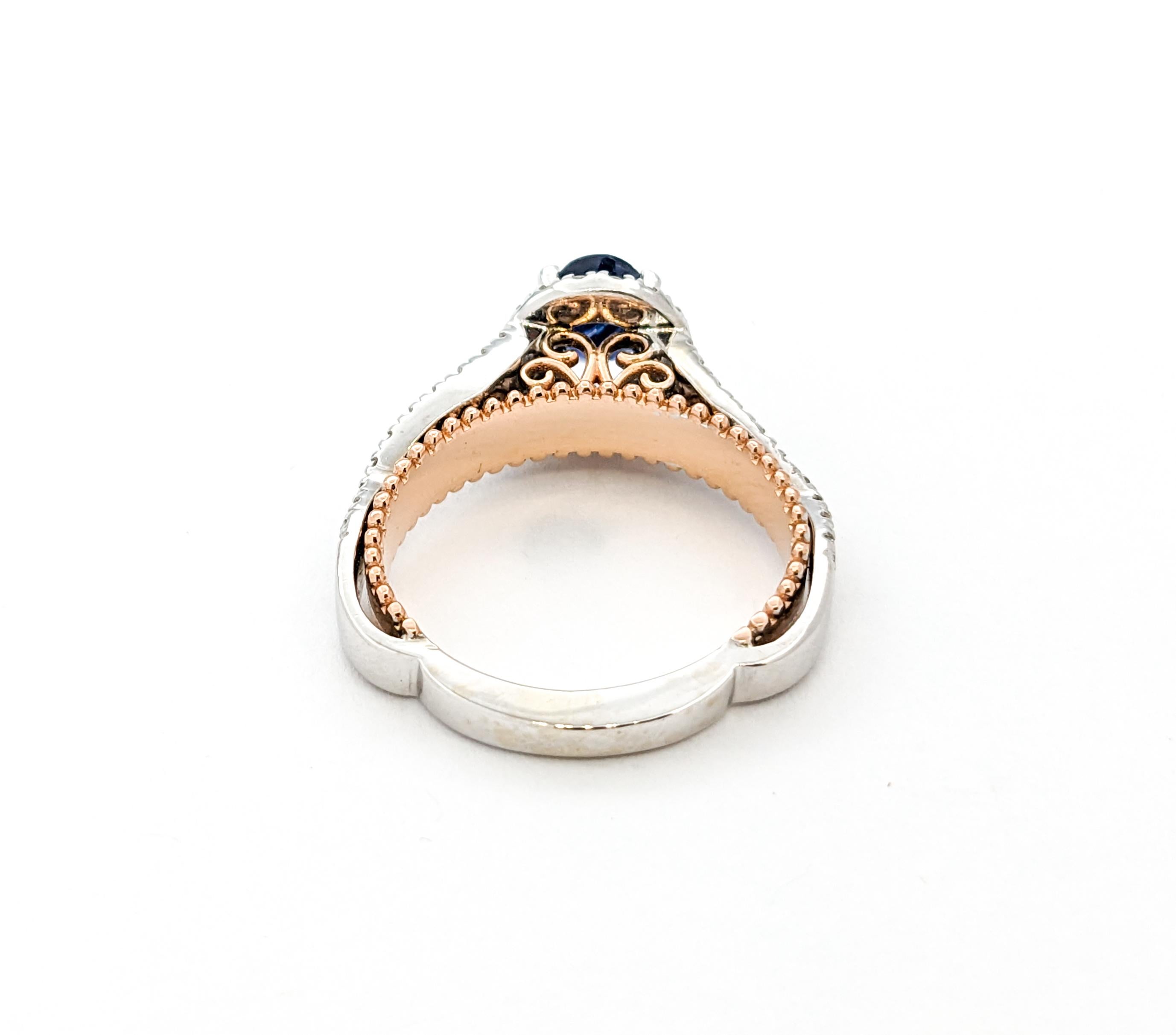 1.10ct Deep Blue sapphire & Diamond Ring In Tow-Tone Gold For Sale 1