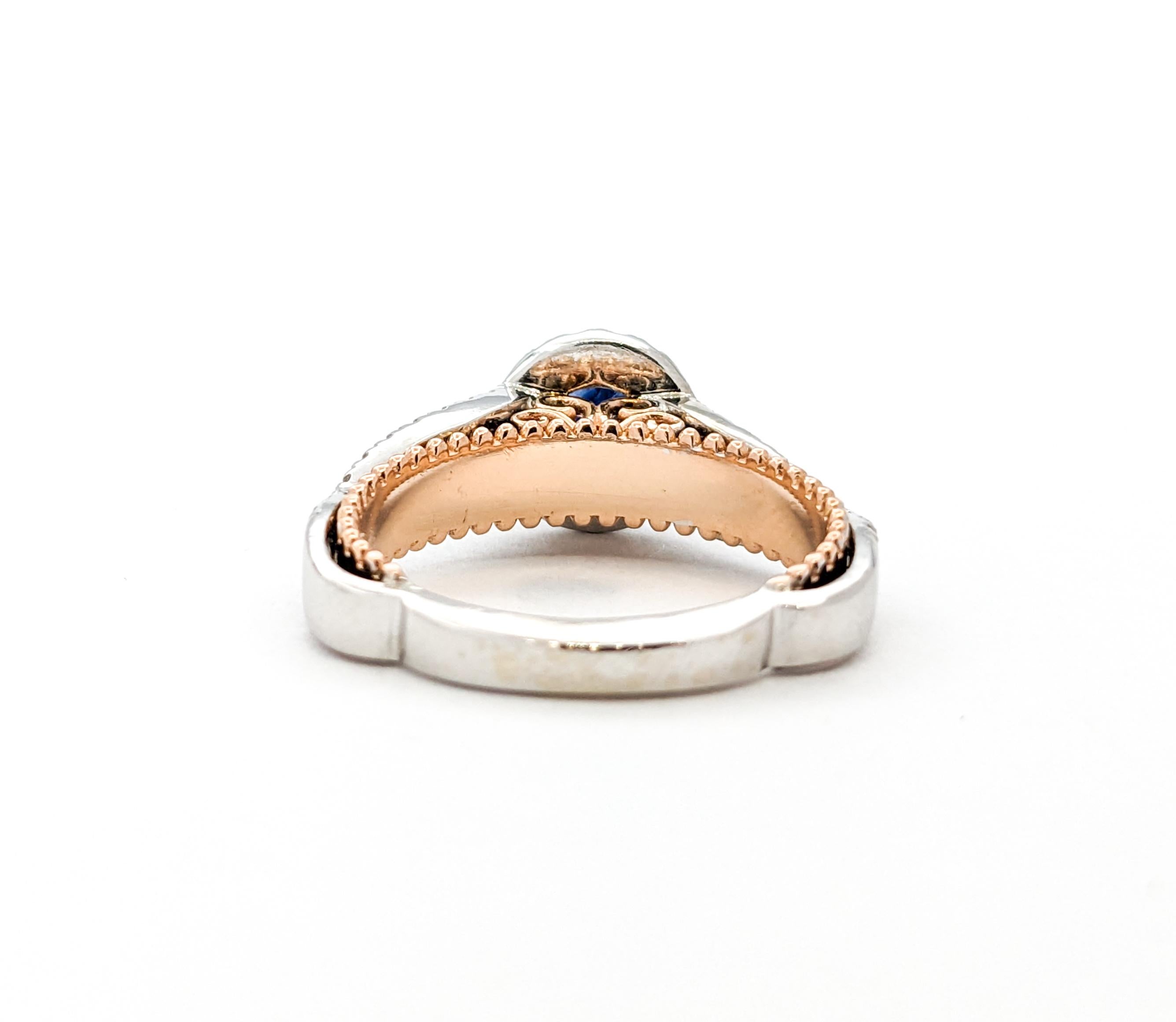 1.10ct Deep Blue sapphire & Diamond Ring In Tow-Tone Gold For Sale 2