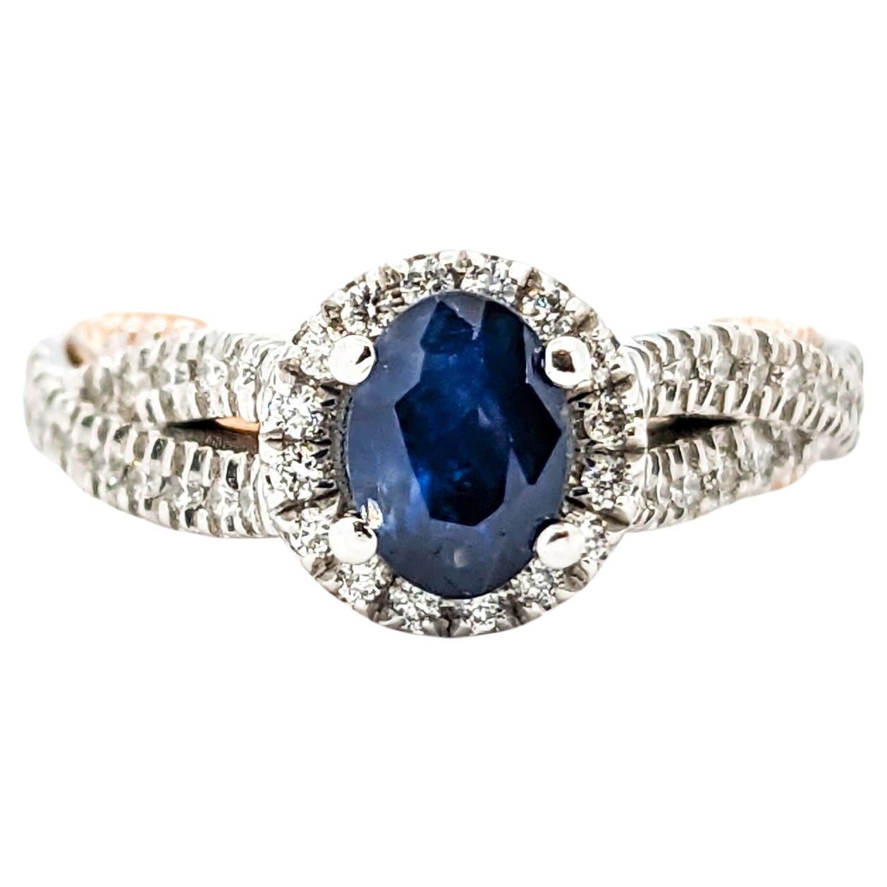 1.10ct Deep Blue sapphire & Diamond Ring In Tow-Tone Gold For Sale