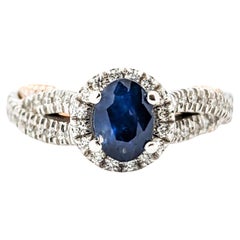 1,10ct Tiefblauer Saphir & Diamant Ring in Tow-Tone Gold