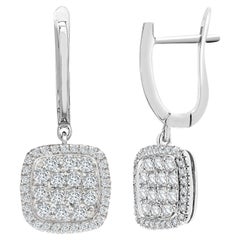 1.10ct Diamond Earrings Square Cushion Drop Hoops 18ct White Gold (Boucles d'oreilles diamant)