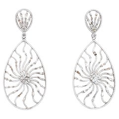 1.10ct Diamond Sunburst Earrings Vintage 14k White Gold Pear Drops Fine Jewelry