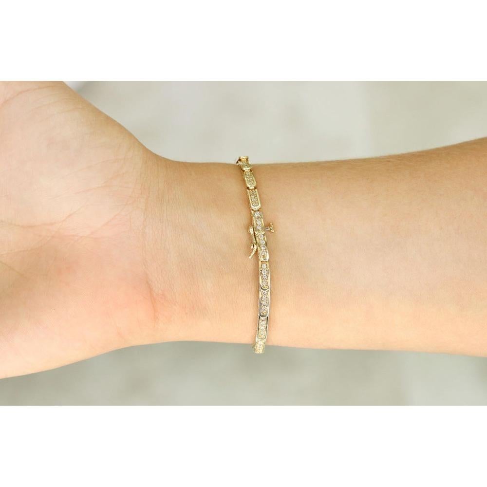 Taglio rotondo Bracciale tennis con diamanti da 1,10 carati - A Link in oro giallo 14k - Anniversario perfetto in vendita