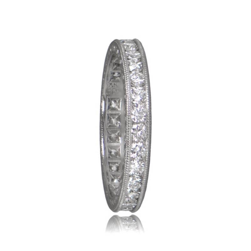 Art Deco 1.10ct Diamond Wedding Band, Platinum, Scroll Motif Engraving For Sale