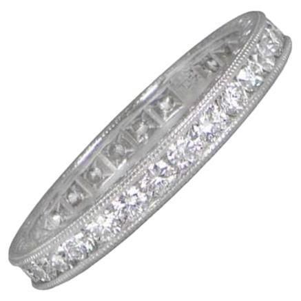 1.10ct Diamond Wedding Band, Platinum, Scroll Motif Engraving For Sale